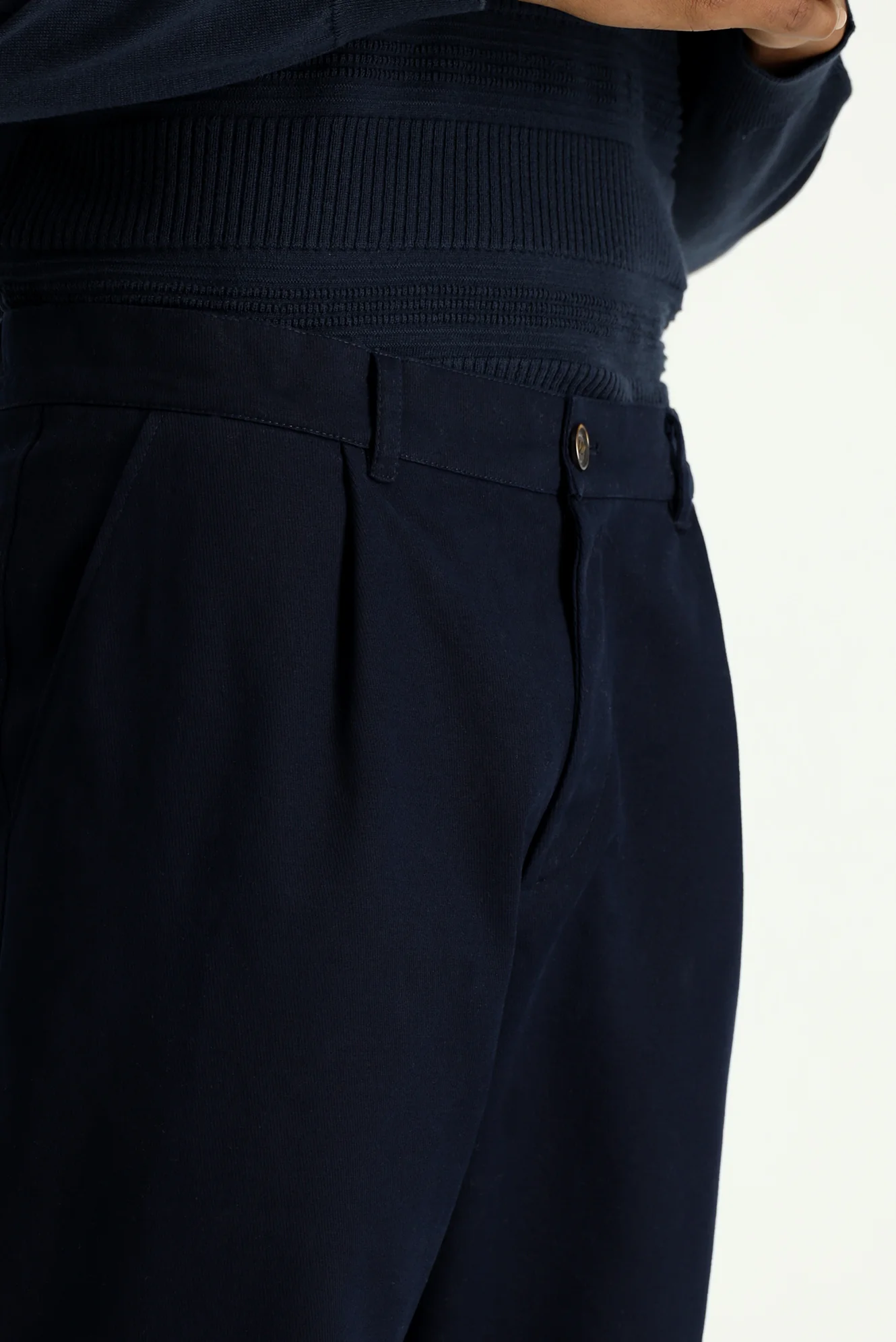 Koyu Lacivert Relaxed Fit Rahat Kesim Likralı Pileli Kanvas / Chino Pantolon - Image 3