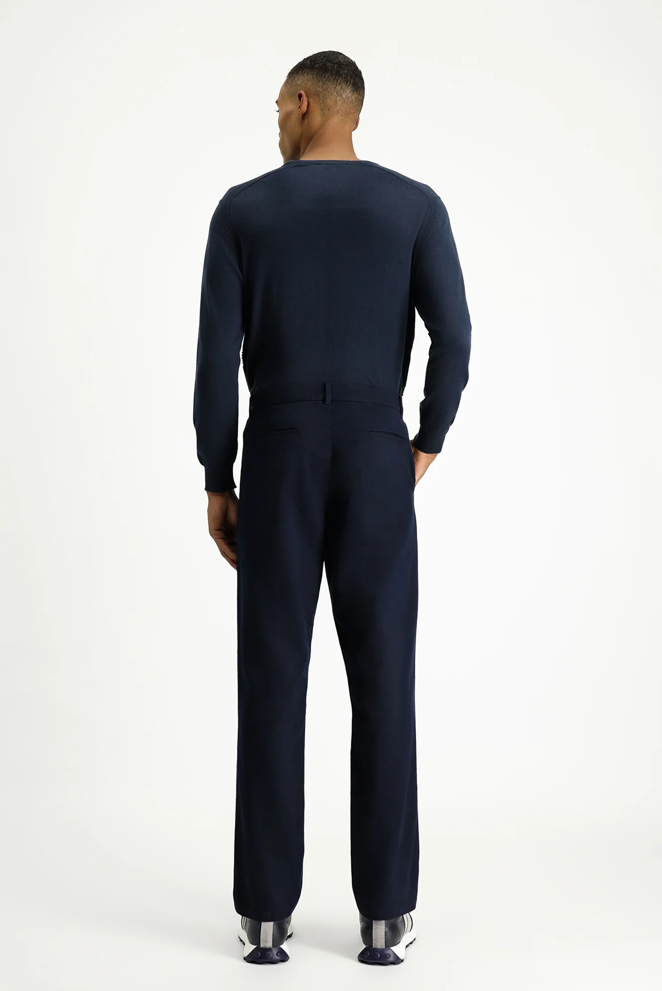 Koyu Lacivert Relaxed Fit Rahat Kesim Likralı Pileli Kanvas / Chino Pantolon - Image 4