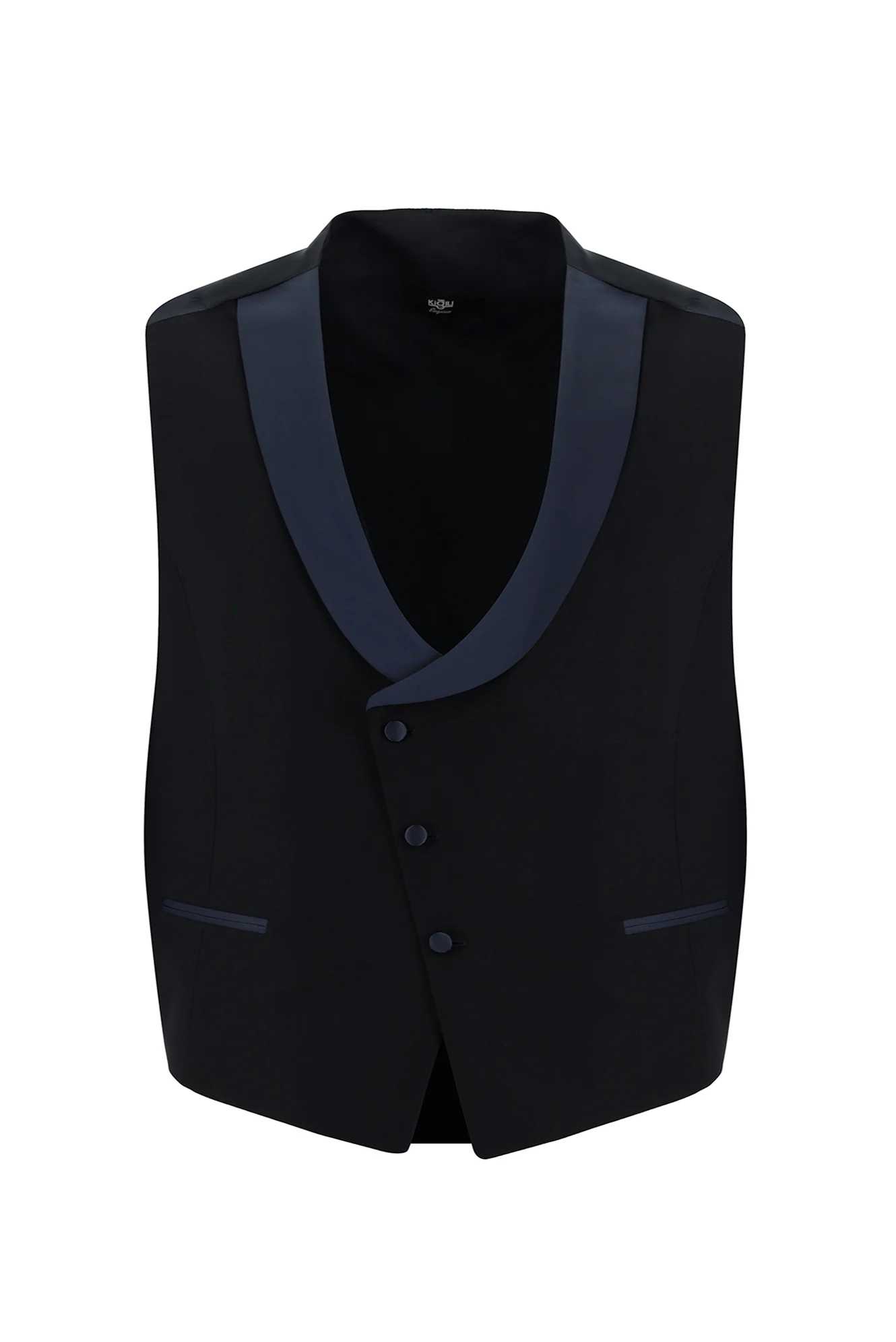 Koyu Lacivert 4 Drop Relaxed Fit Rahat Kesim Şal Yaka Yelekli Smokin & Damatlık - Image 4