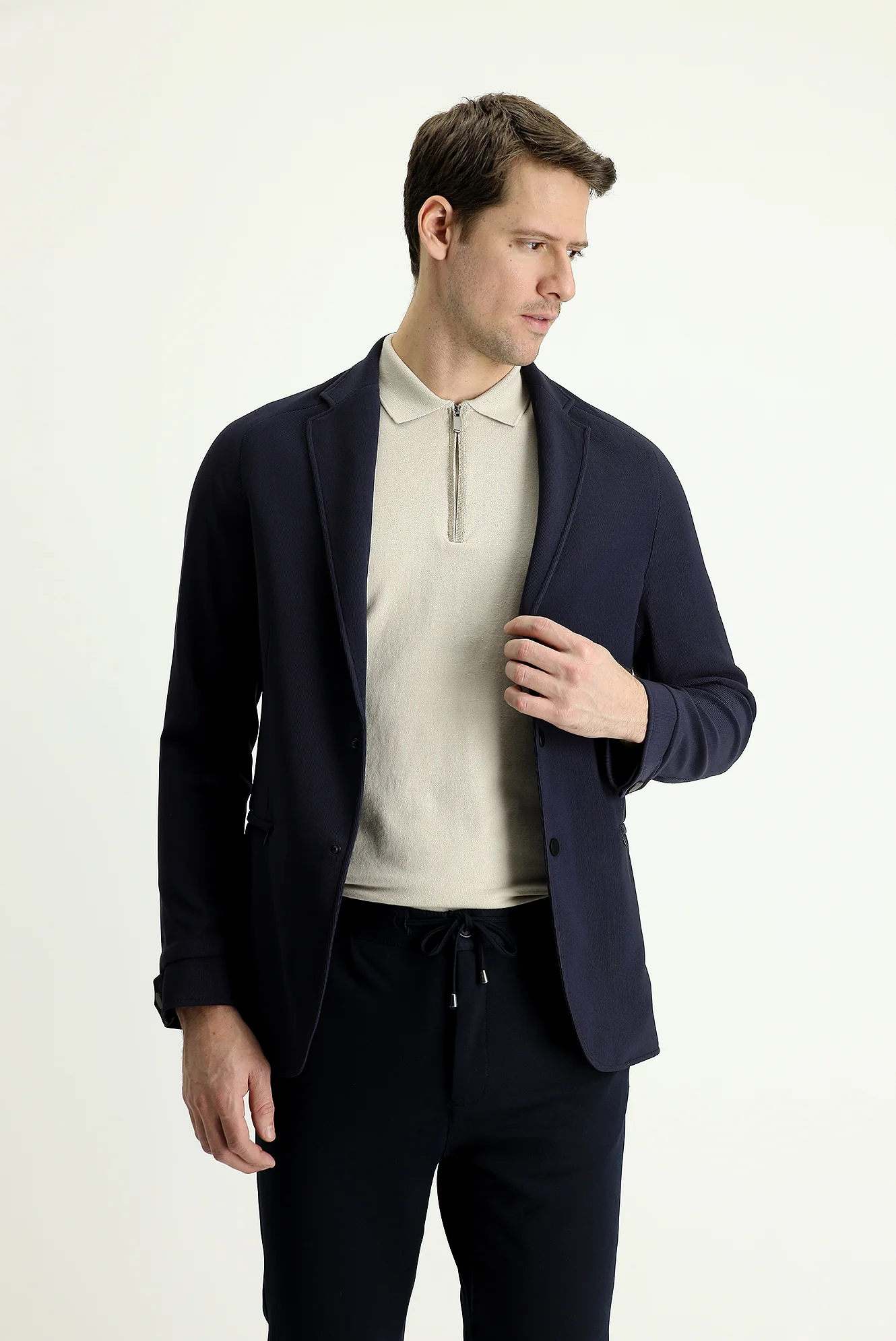 Koyu Lacivert 4 Drop Relaxed Fit Rahat Kesim Spor Örme Ceket - Image 2
