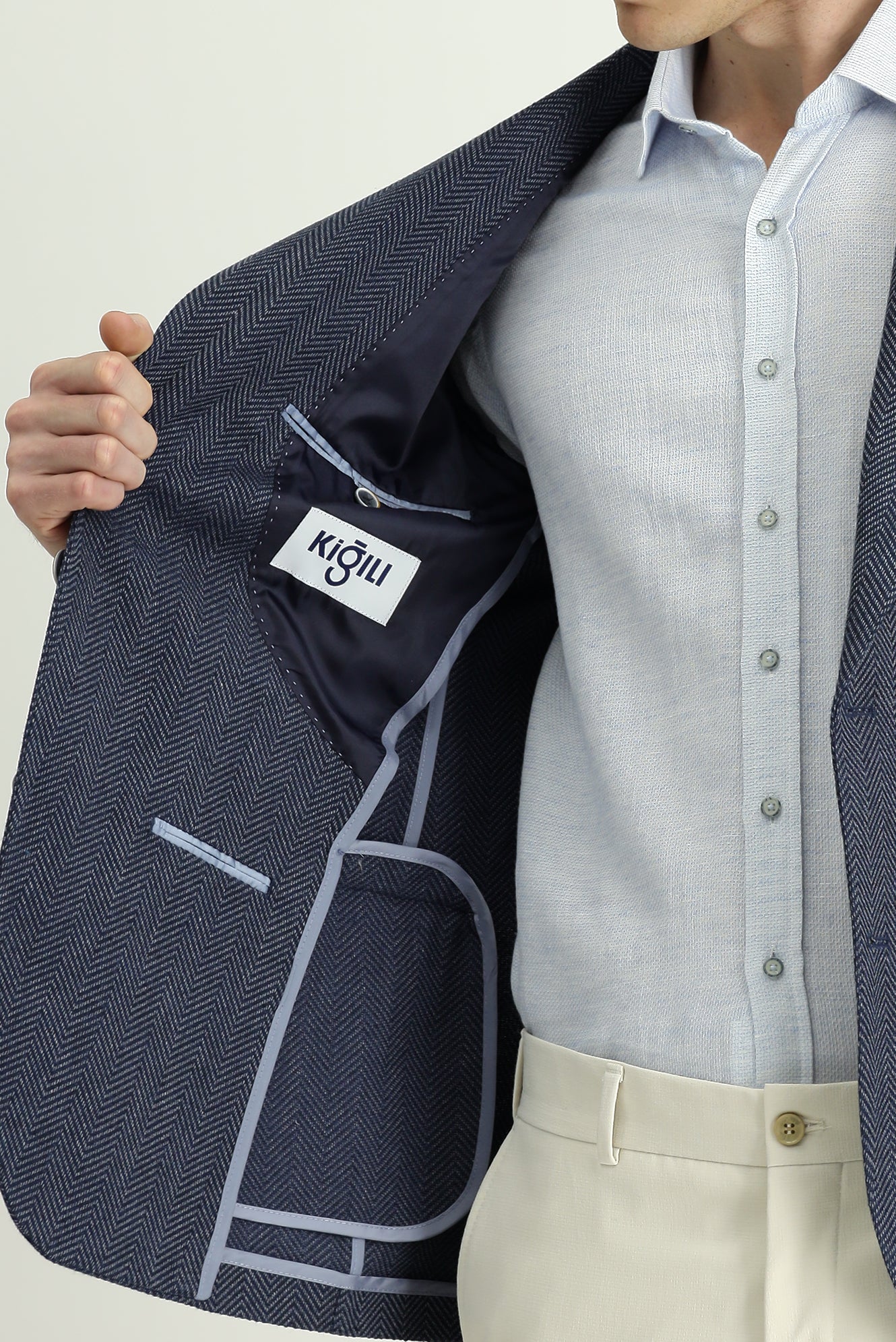 Koyu Lacivert 4 Drop Relaxed Fit Rahat Kesim Yünlü Desenli Ceket - Image 7