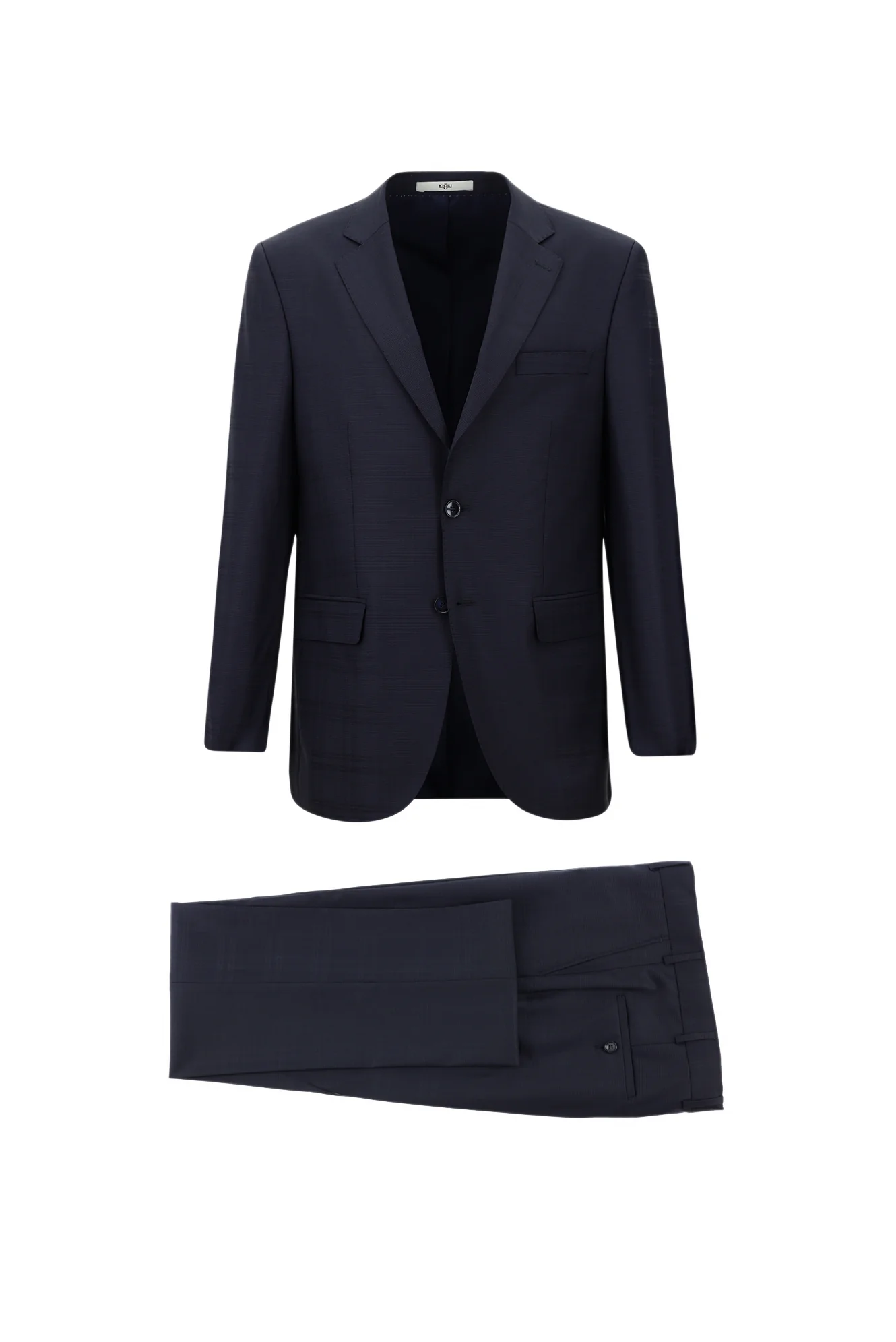 Koyu Lacivert 4 Drop Relaxed Fit Rahat Kesim Yünlü Ekose Takım Elbise