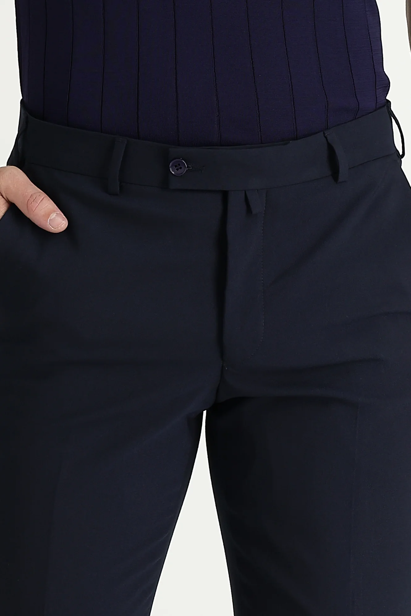 Koyu Lacivert 4 Drop Relaxed Fit Rahat Kesim Yünlü Klasik Kumaş Pantolon - Image 3
