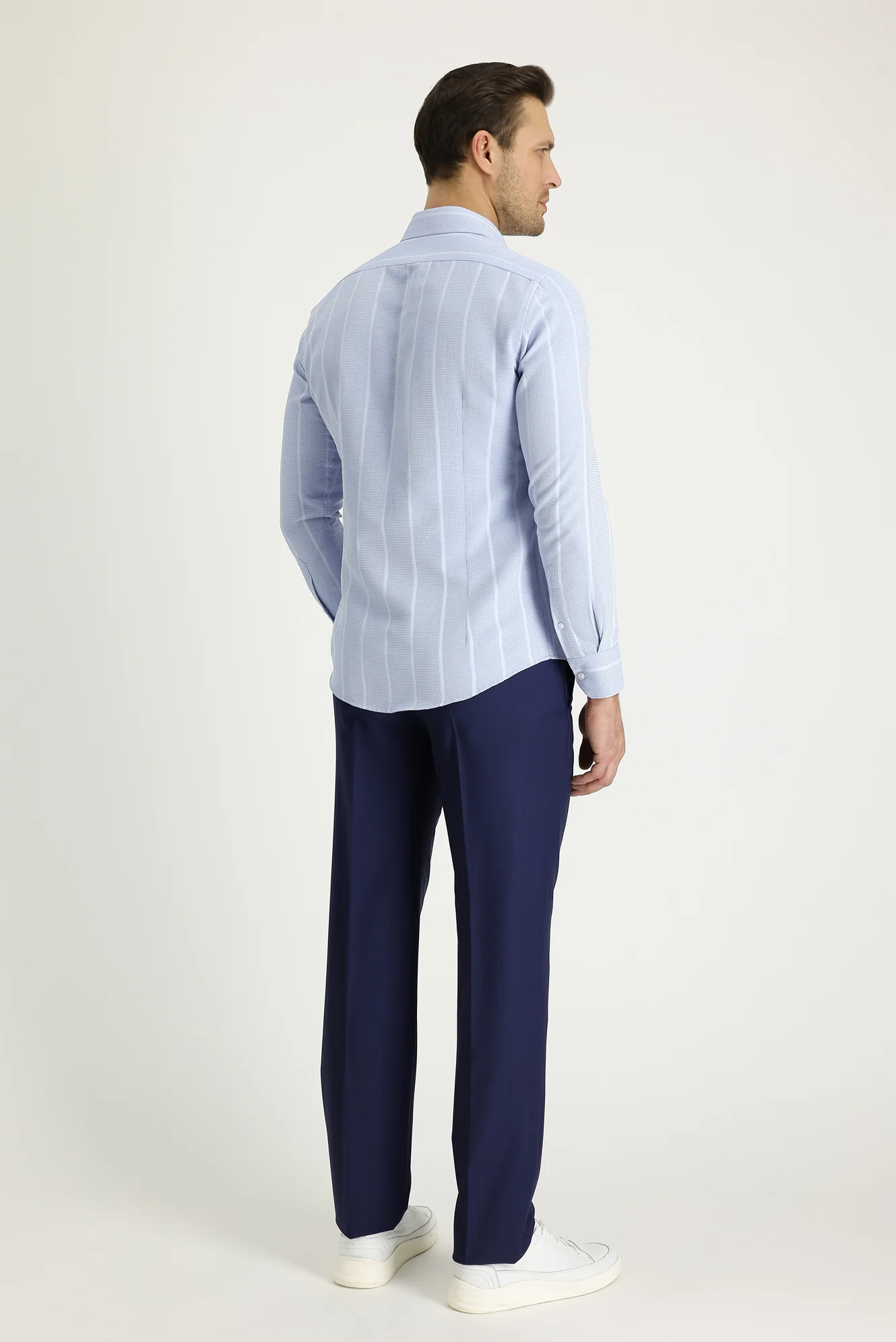 Koyu Lacivert 4 Drop Relaxed Fit Rahat Kesim Yünlü Klasik Kumaş Pantolon - Image 4