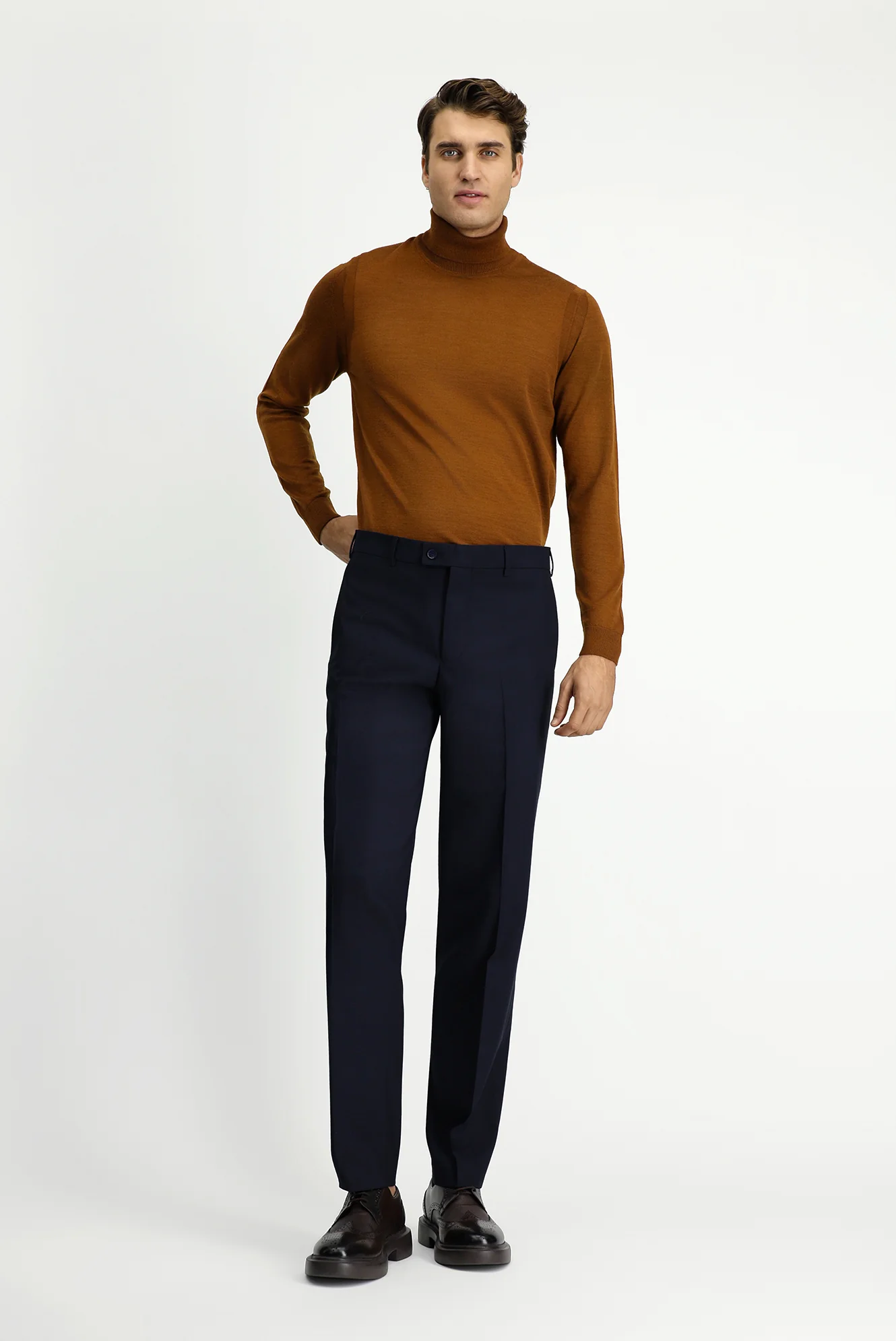 Koyu Lacivert 4 Drop Relaxed Fit Rahat Kesim Yünlü Klasik Kumaş Pantolon - Image 2