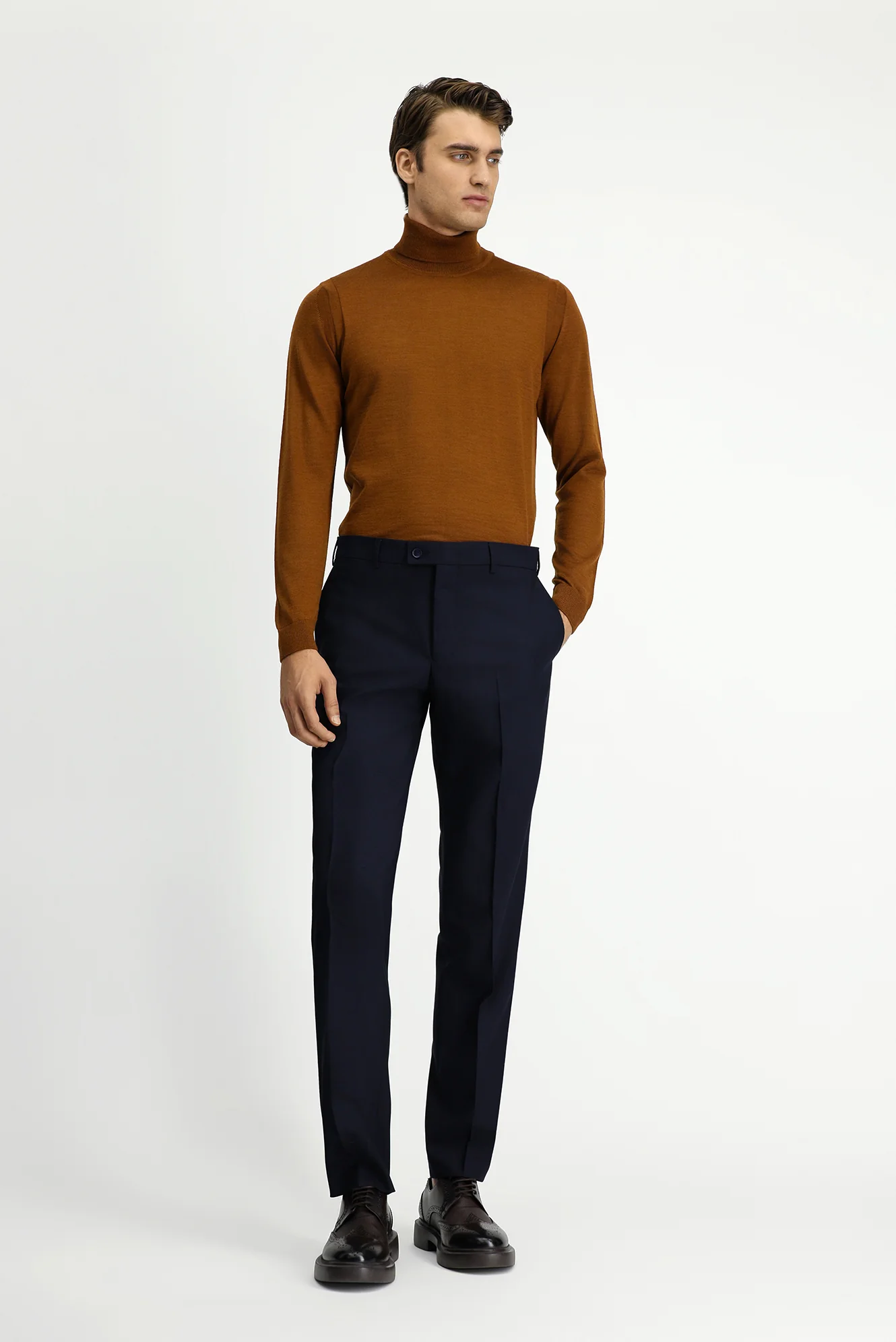 Koyu Lacivert 4 Drop Relaxed Fit Rahat Kesim Yünlü Klasik Kumaş Pantolon - Image 3