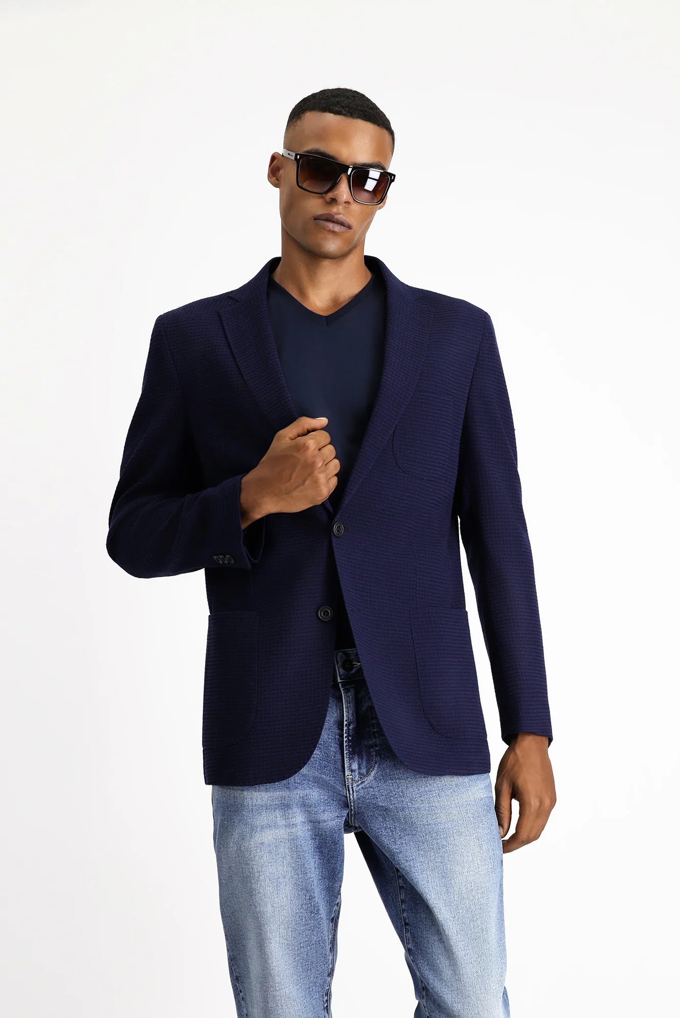 Koyu Lacivert 4 Drop Relaxed Fit Rahat Kesim Yünlü Spor İtalyan Ceket - Image 3