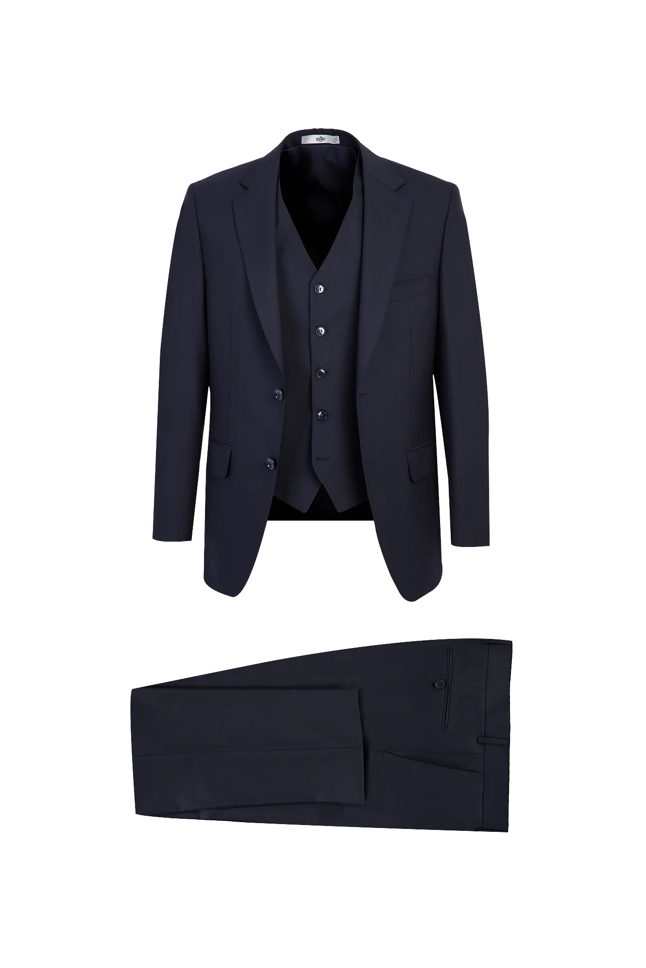 Koyu Lacivert 4 Drop Relaxed Fit Rahat Kesim Yünlü Yelekli Takım Elbise