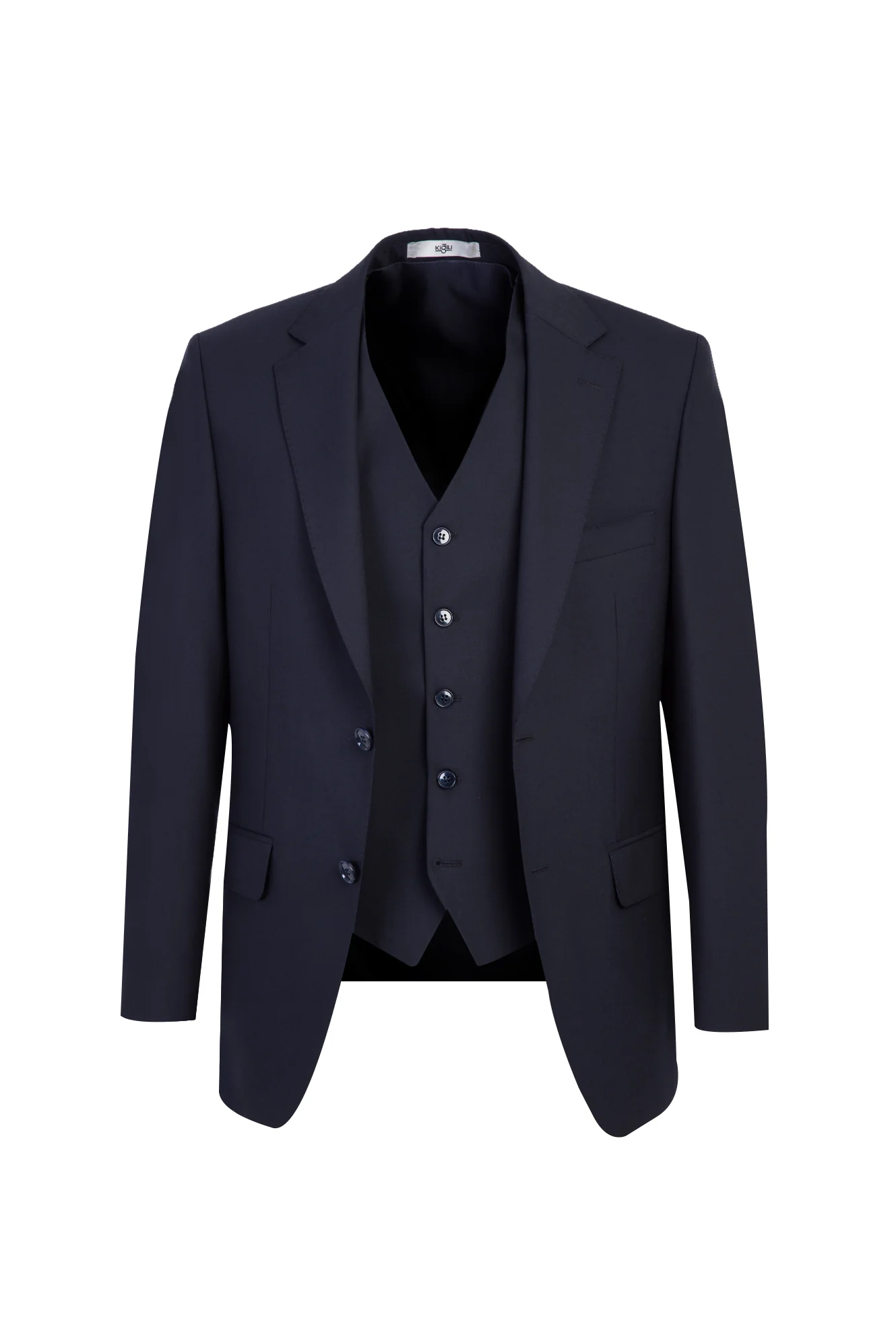 Koyu Lacivert 4 Drop Relaxed Fit Rahat Kesim Yünlü Yelekli Takım Elbise - Image 2