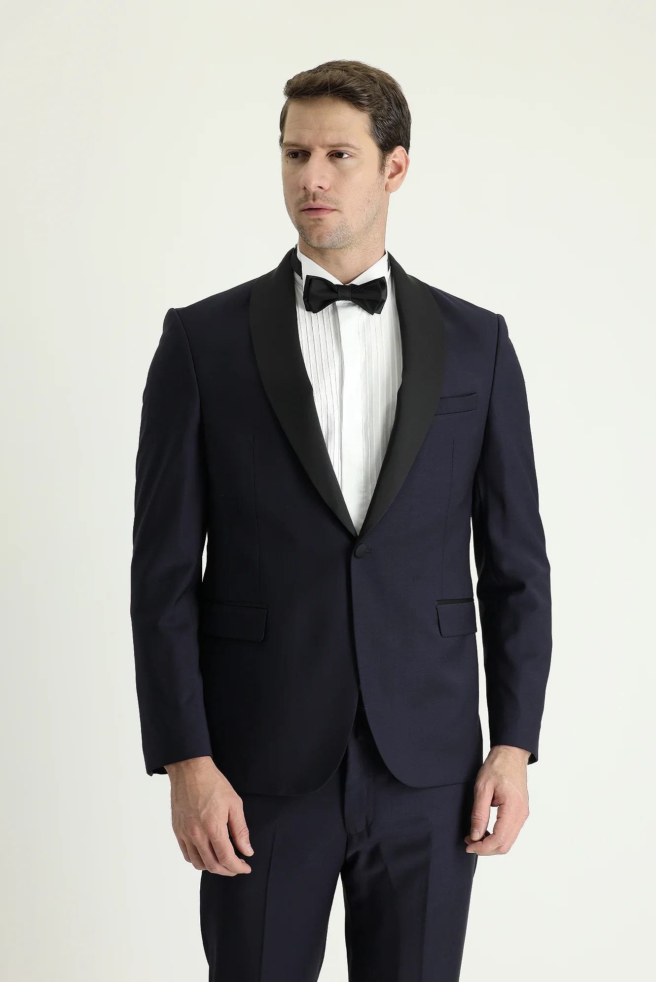 Koyu Lacivert 7 Drop Slim Fit Dar Kesim Şal Yaka Smokin & Damatlık - Image 5