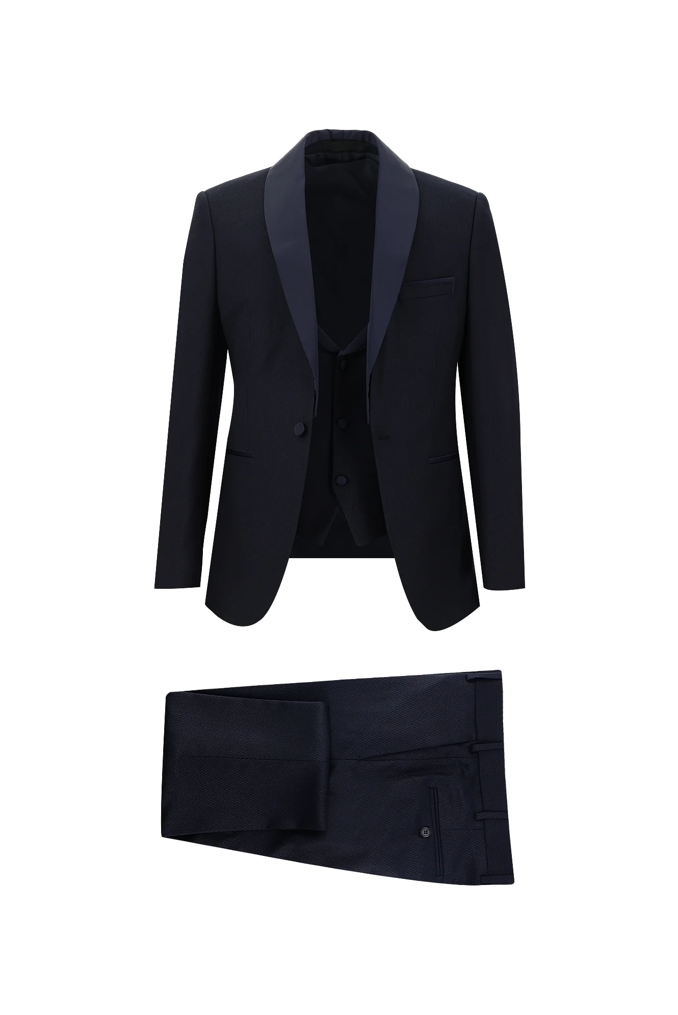 Koyu Lacivert 4 Drop Relaxed Fit Rahat Kesim Şal Yaka Smokin & Damatlık