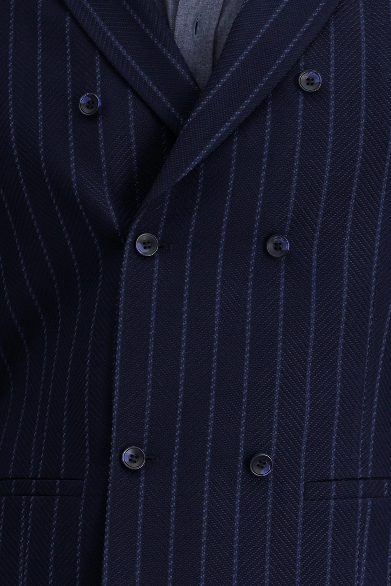 Koyu Lacivert Slim Fit Dar Kesim Çizgili Klasik Kruvaze Yelek - Image 5