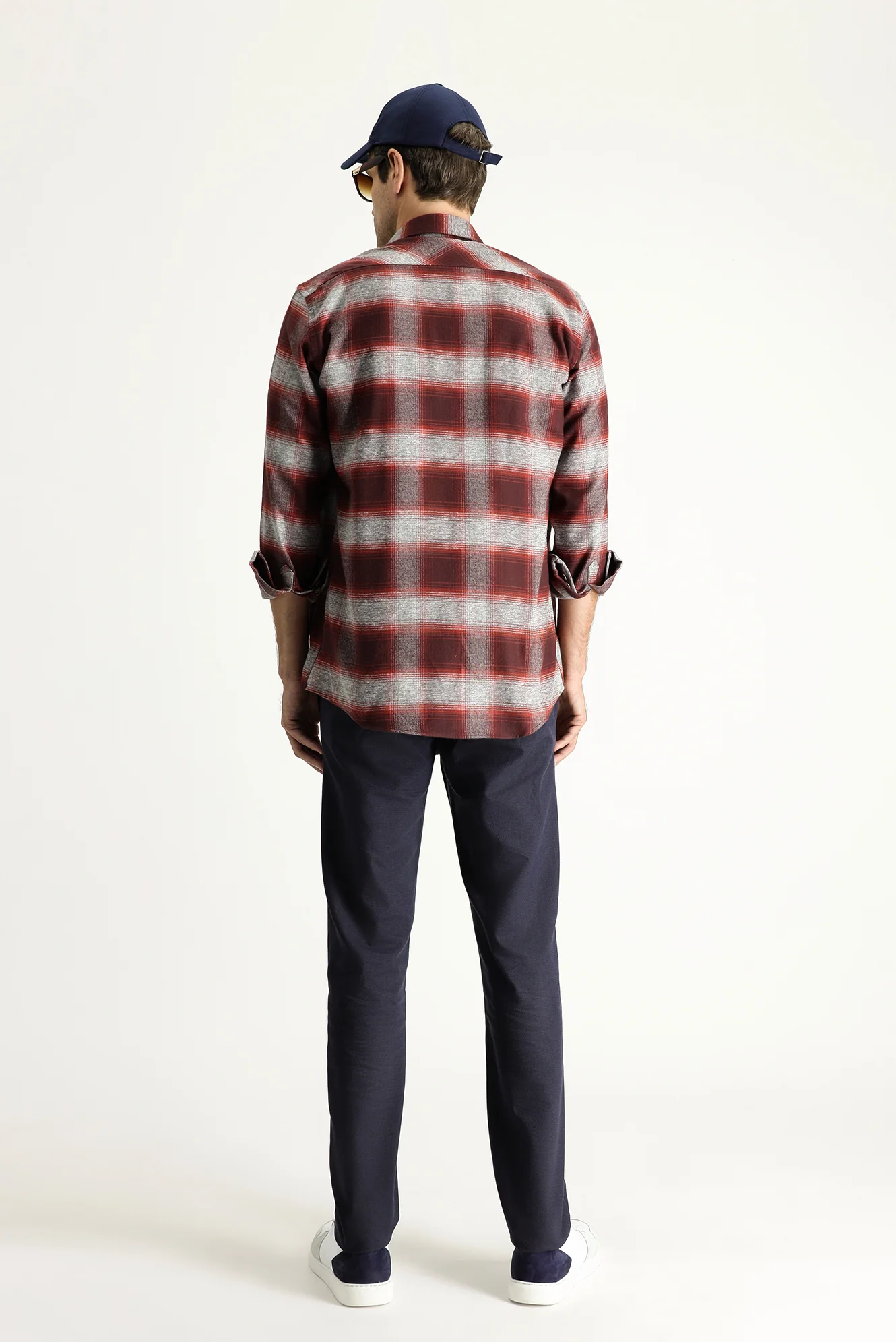 Koyu Lacivert Slim Fit Dar Kesim Beli Lastikli İpli Desenli Likralı Pantolon - Image 5