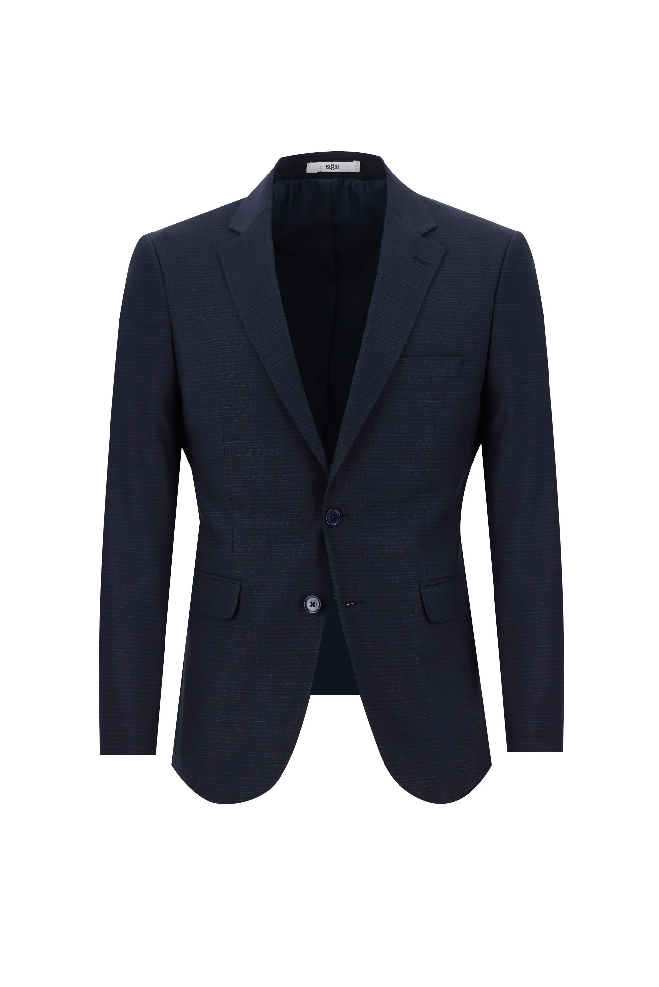 Koyu Lacivert 7 Drop Slim Fit Dar Kesim Beli Lastikli İpli Desenli Takım Elbise - Image 2