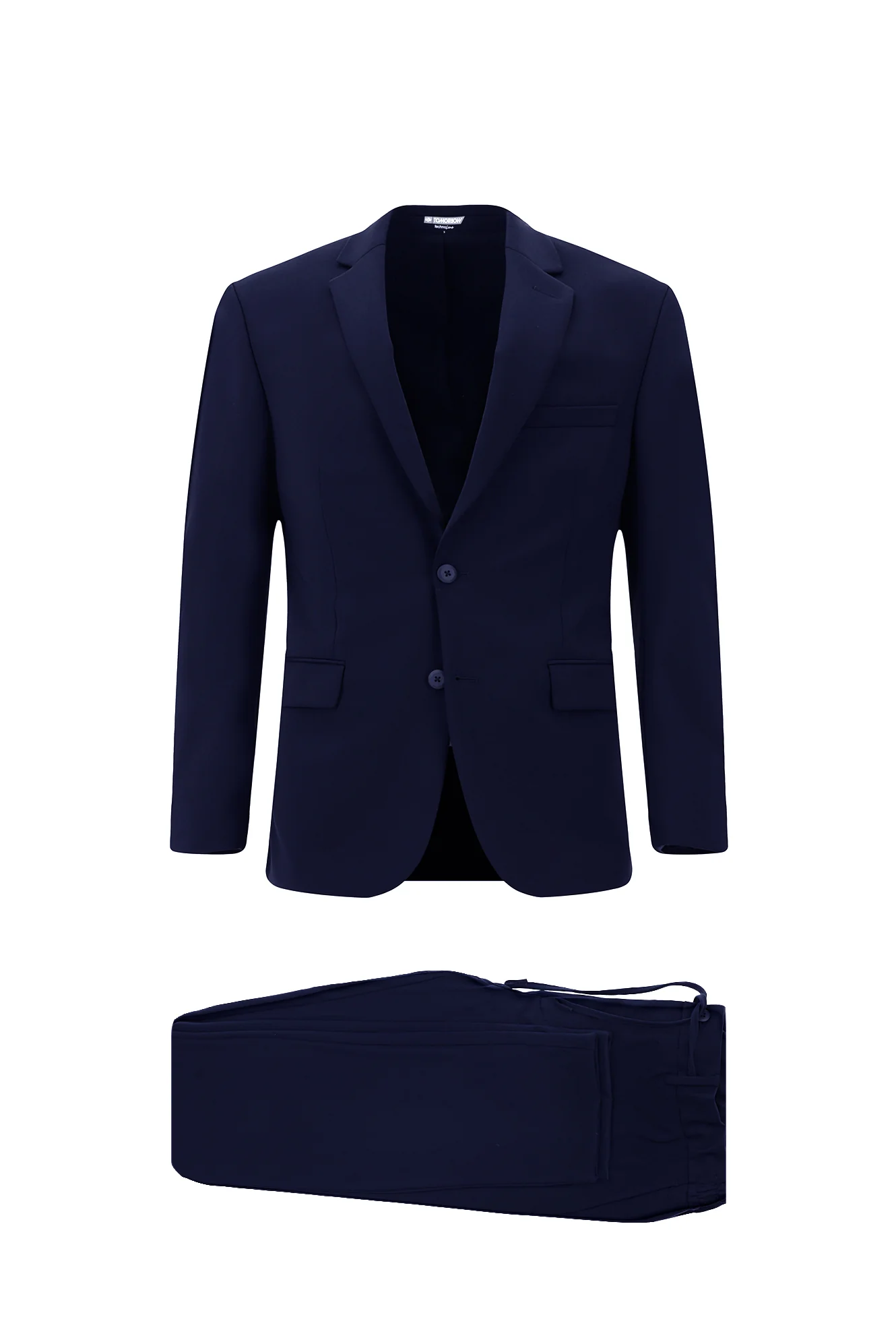 Koyu Lacivert 7 Drop Slim Fit Dar Kesim Beli Lastikli İpli Gofreli Likralı Takım Elbise