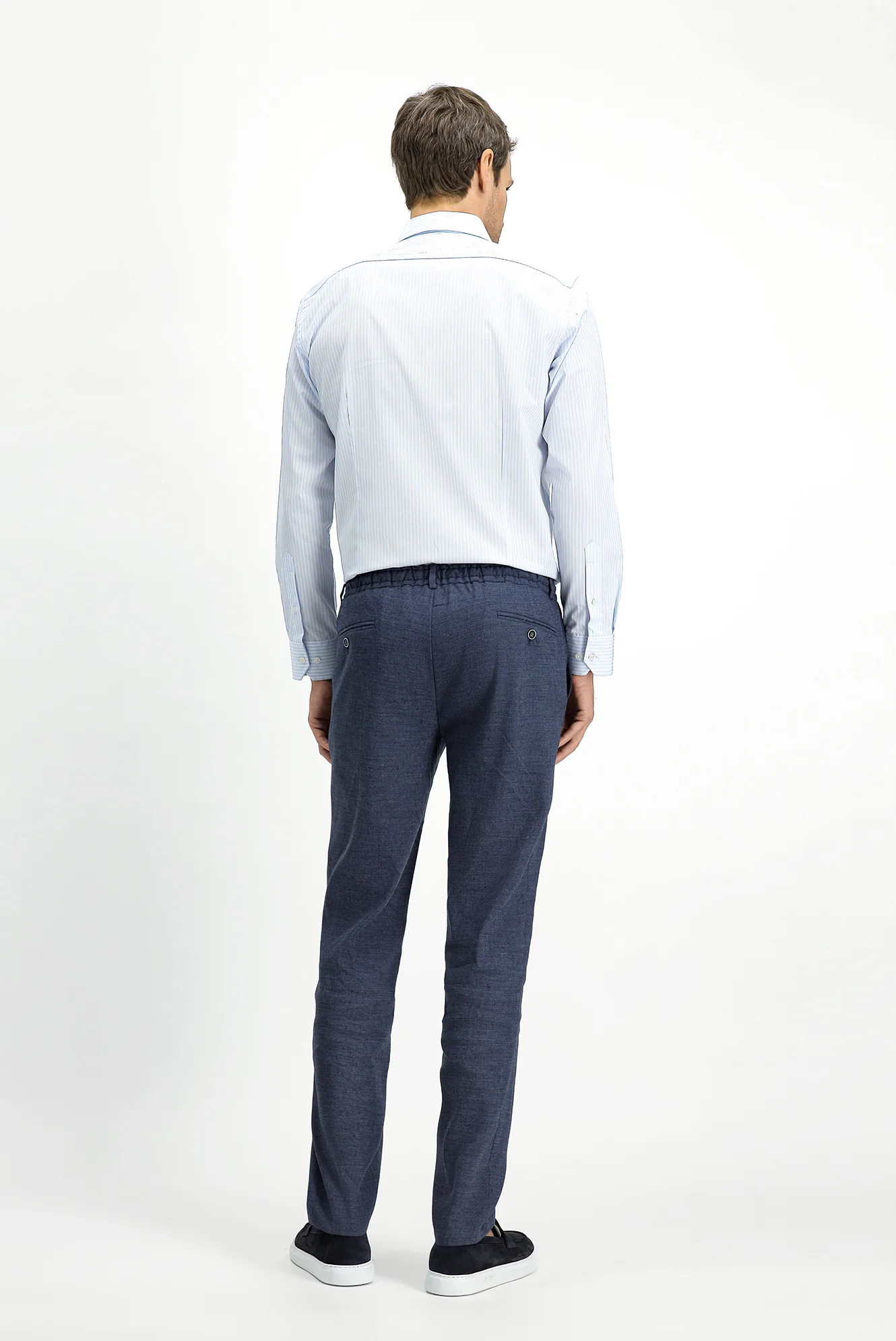 Koyu Lacivert Slim Fit Dar Kesim Beli Lastikli İpli Keten Karışımlı Jogger Pantolon - Image 4