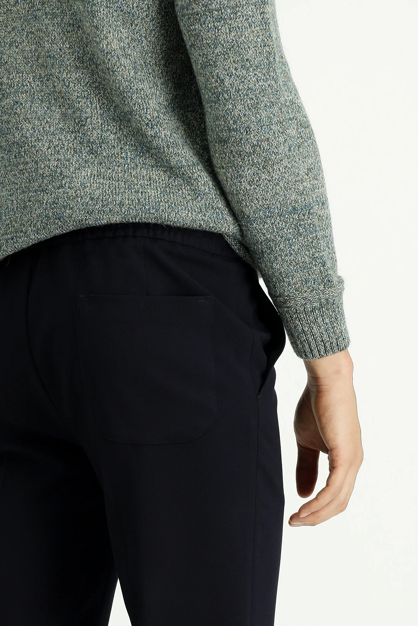 Koyu Lacivert 7 Drop Slim Fit Dar Kesim Beli Lastikli İpli Likralı Klasik Pantolon - Image 5