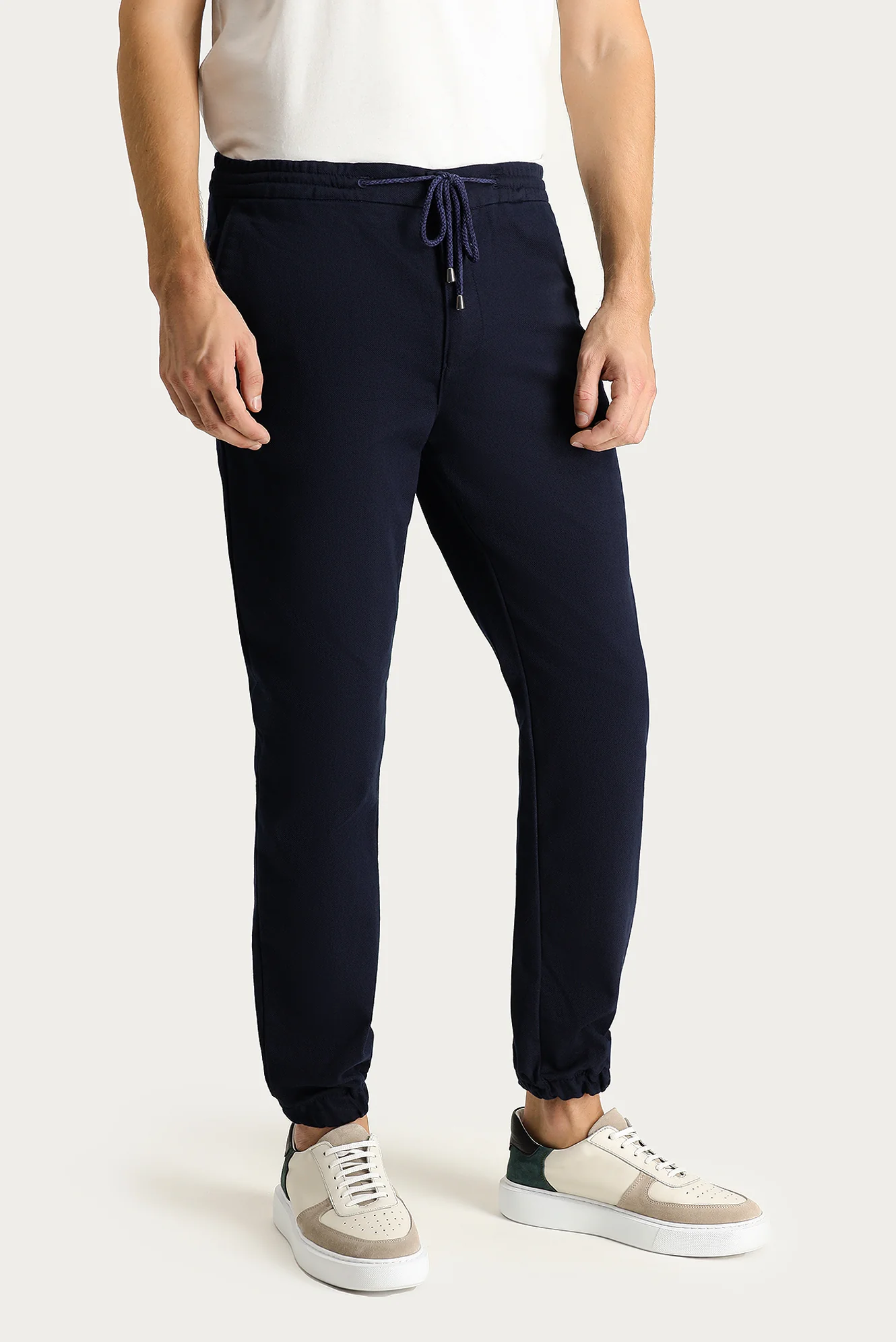 Koyu Lacivert Slim Fit Dar Kesim Beli Lastikli İpli Likralı Jogger Pantolon - Image 4