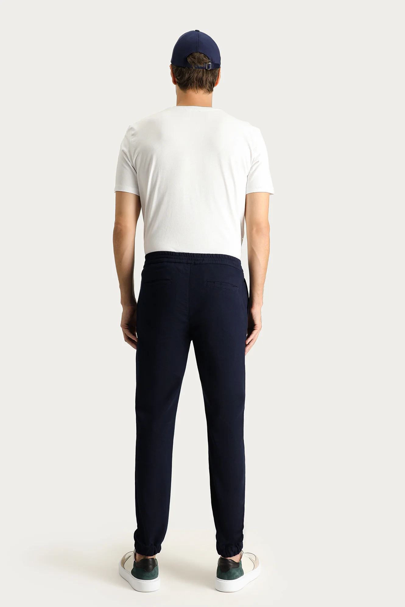 Koyu Lacivert Slim Fit Dar Kesim Beli Lastikli İpli Likralı Jogger Pantolon - Image 5