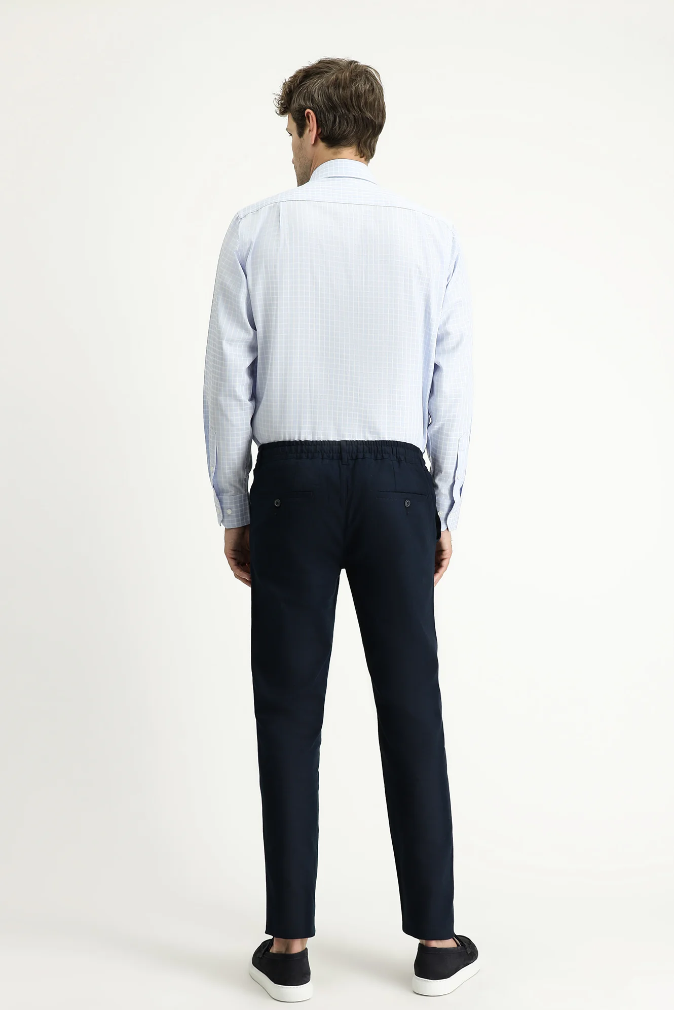 Koyu Lacivert Slim Fit Dar Kesim Beli Lastikli İpli Likralı Pantolon - Image 4