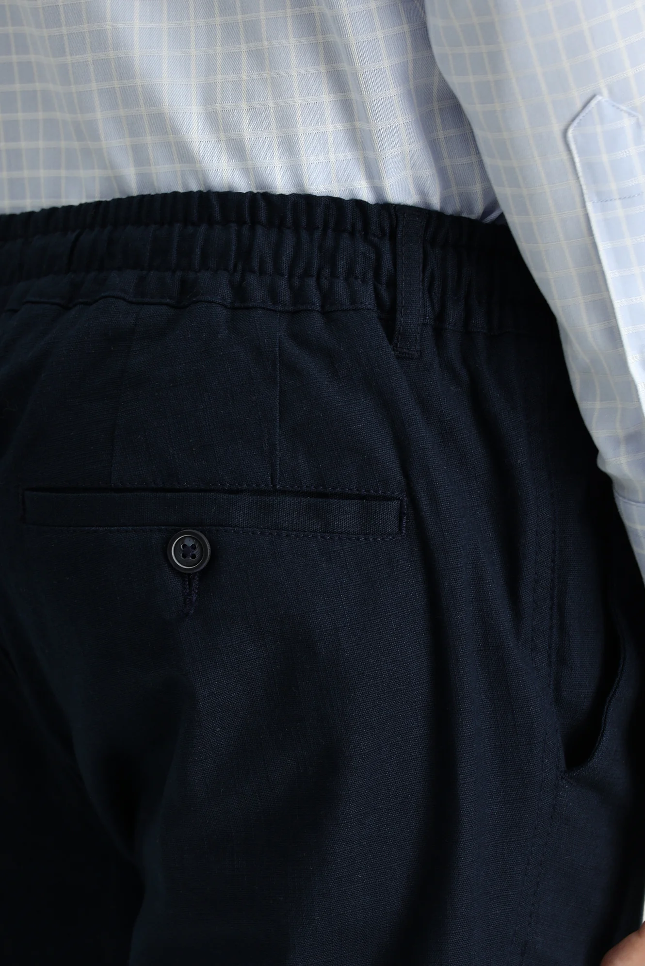 Koyu Lacivert Slim Fit Dar Kesim Beli Lastikli İpli Likralı Pantolon - Image 5