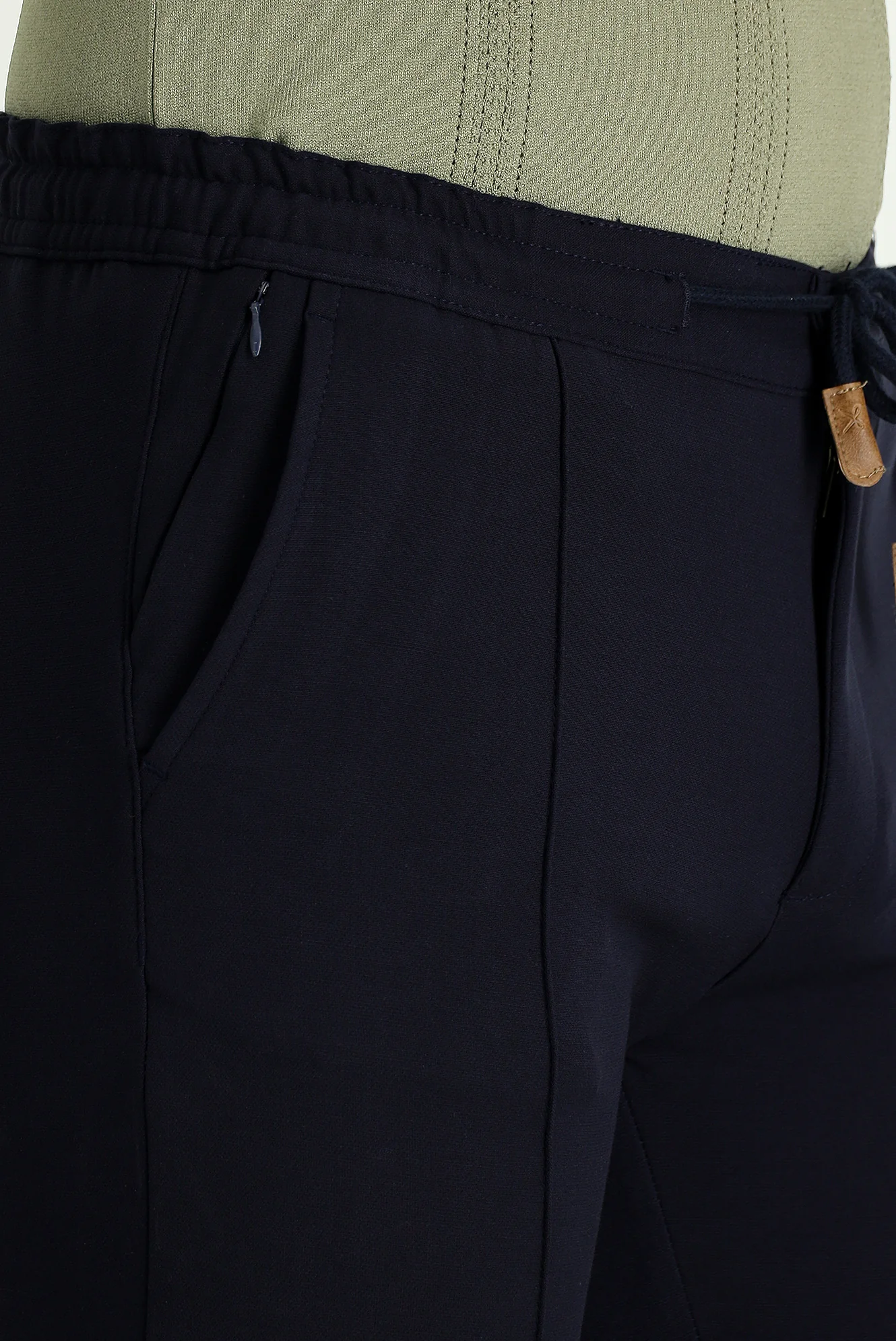 Koyu Lacivert Slim Fit Dar Kesim Beli Lastikli İpli Likralı Pantolon - Image 4