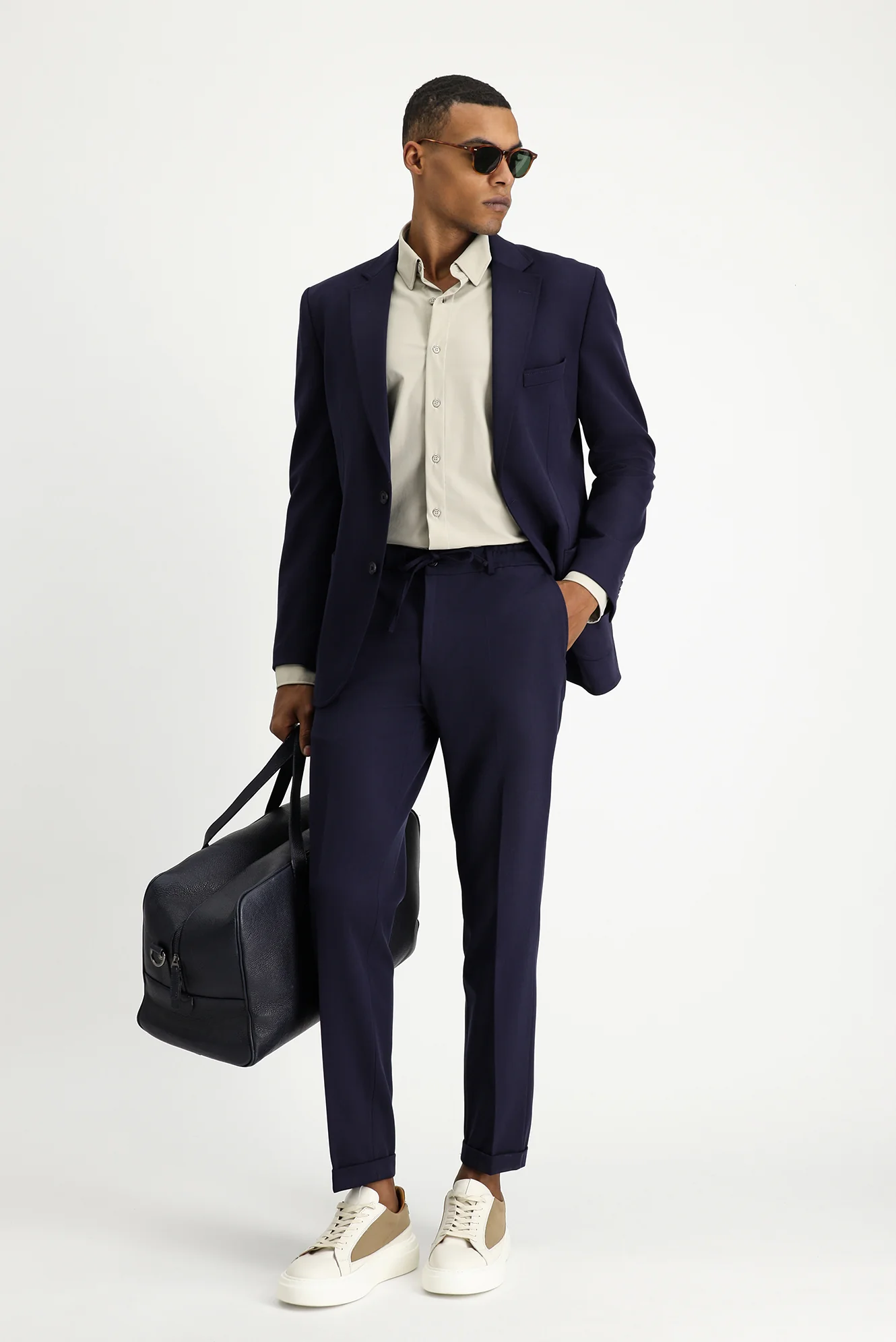 Koyu Lacivert 7 Drop Slim Fit Dar Kesim Beli Lastikli İpli Takım Elbise - Image 3