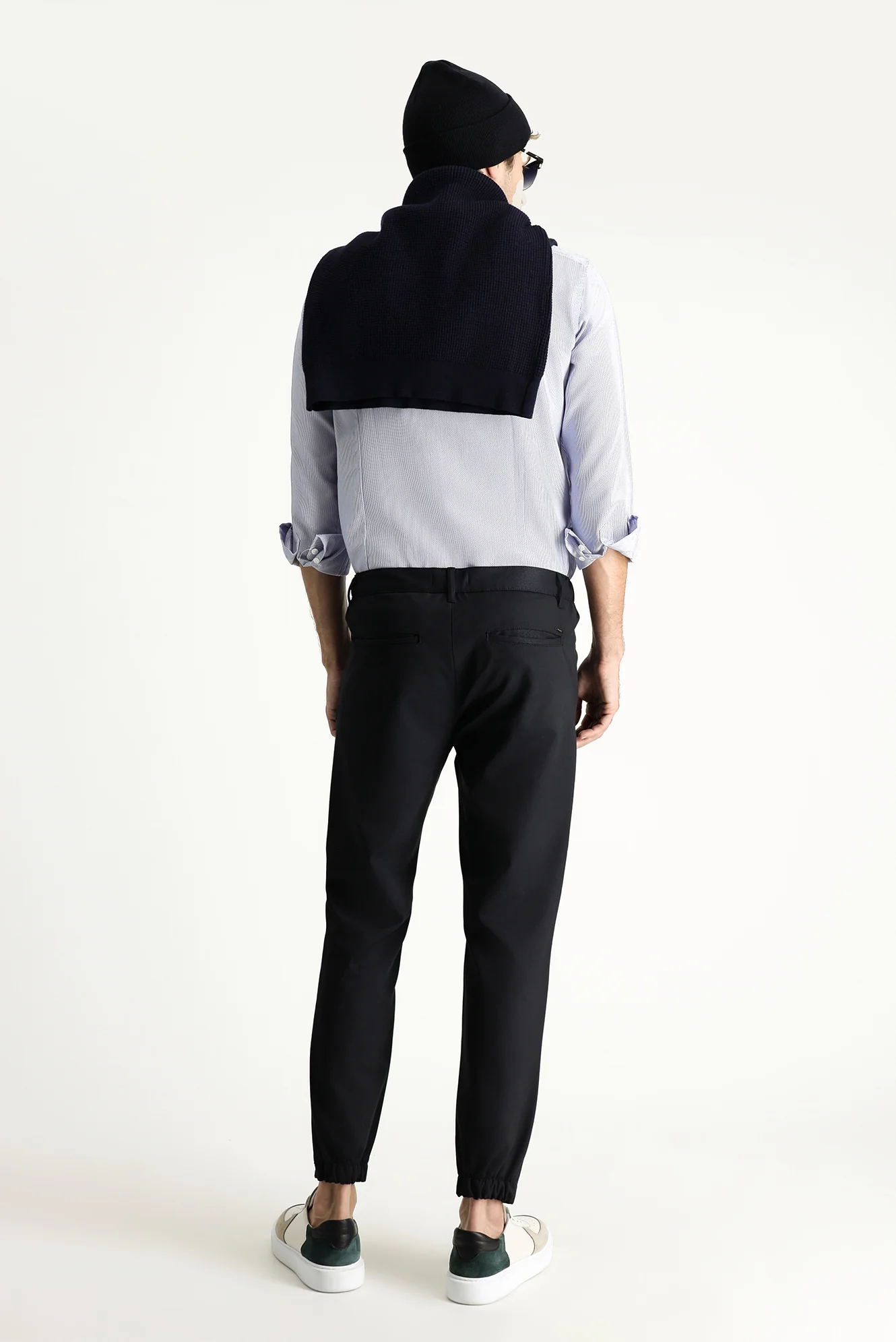 Koyu Lacivert Slim Fit Dar Kesim Beli Lastikli Likralı Kanvas / Chino Pantolon - Image 4