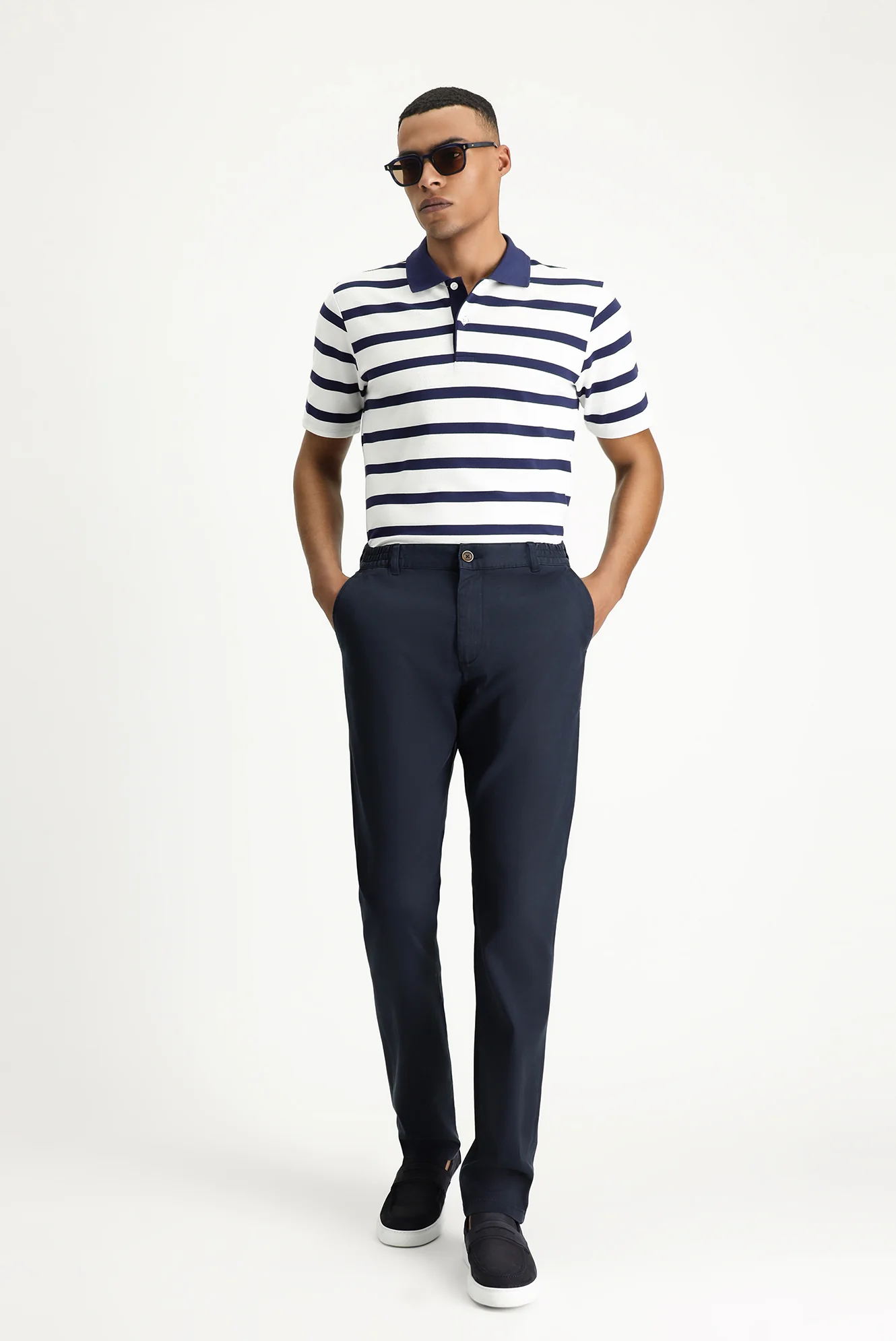 Koyu Lacivert Slim Fit Dar Kesim Beli Lastikli Likralı Pantolon - Image 2