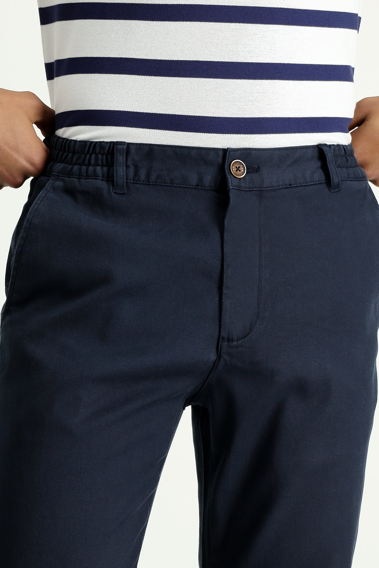 Koyu Lacivert Slim Fit Dar Kesim Beli Lastikli Likralı Pantolon - Image 3