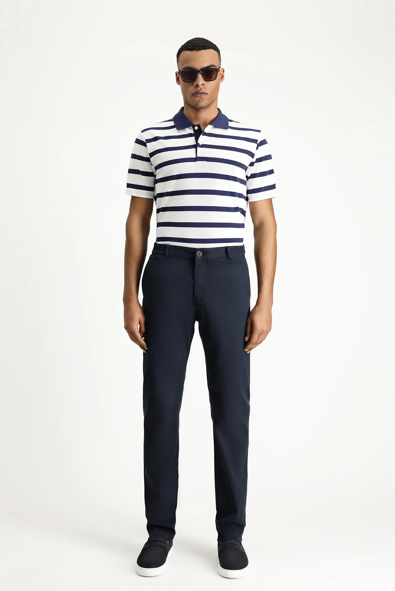 Koyu Lacivert Slim Fit Dar Kesim Beli Lastikli Likralı Pantolon - Image 4