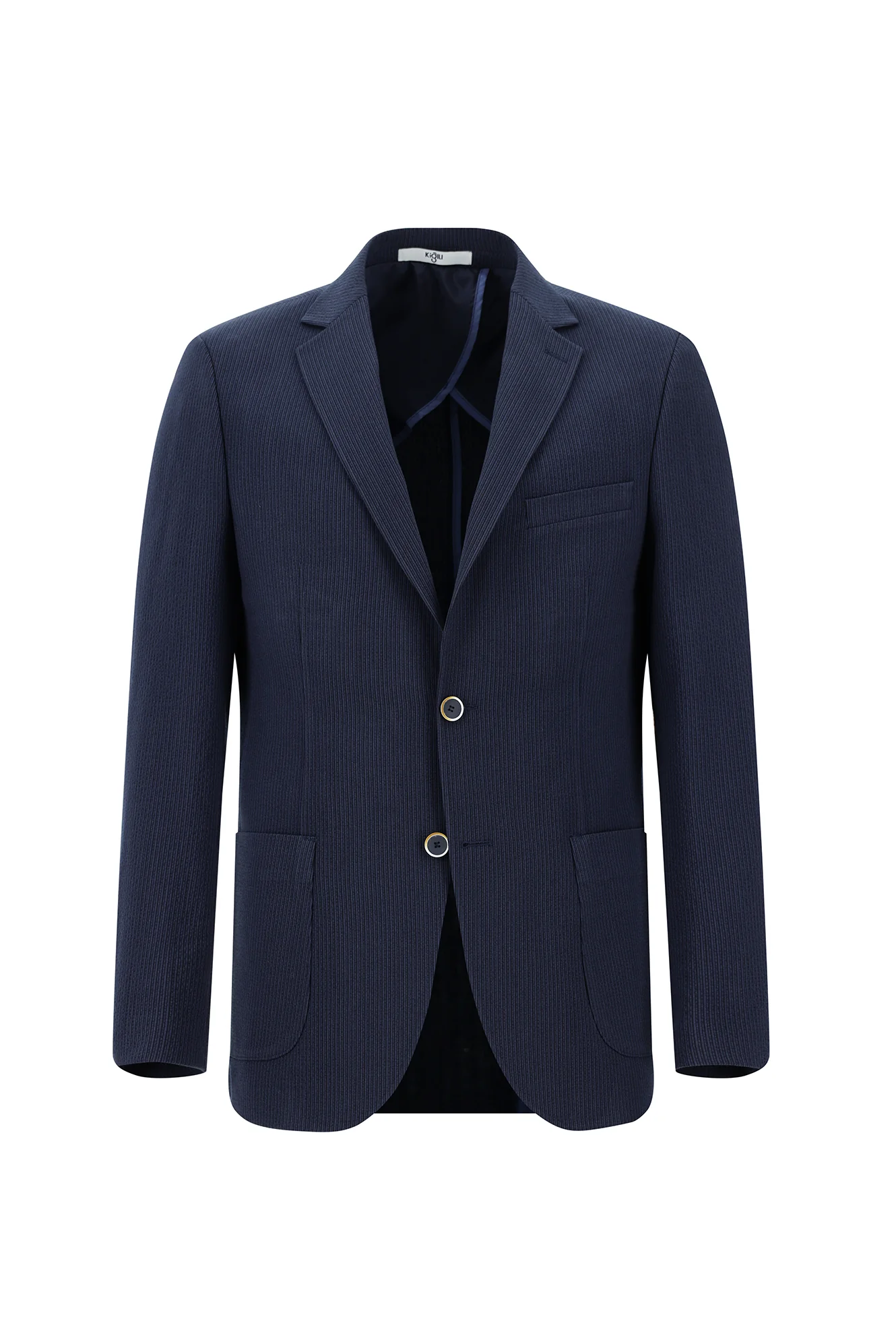 Koyu Lacivert 7 Drop Slim Fit Dar Kesim Çizgili Beli Lastikli İpli Takım Elbise - Image 2