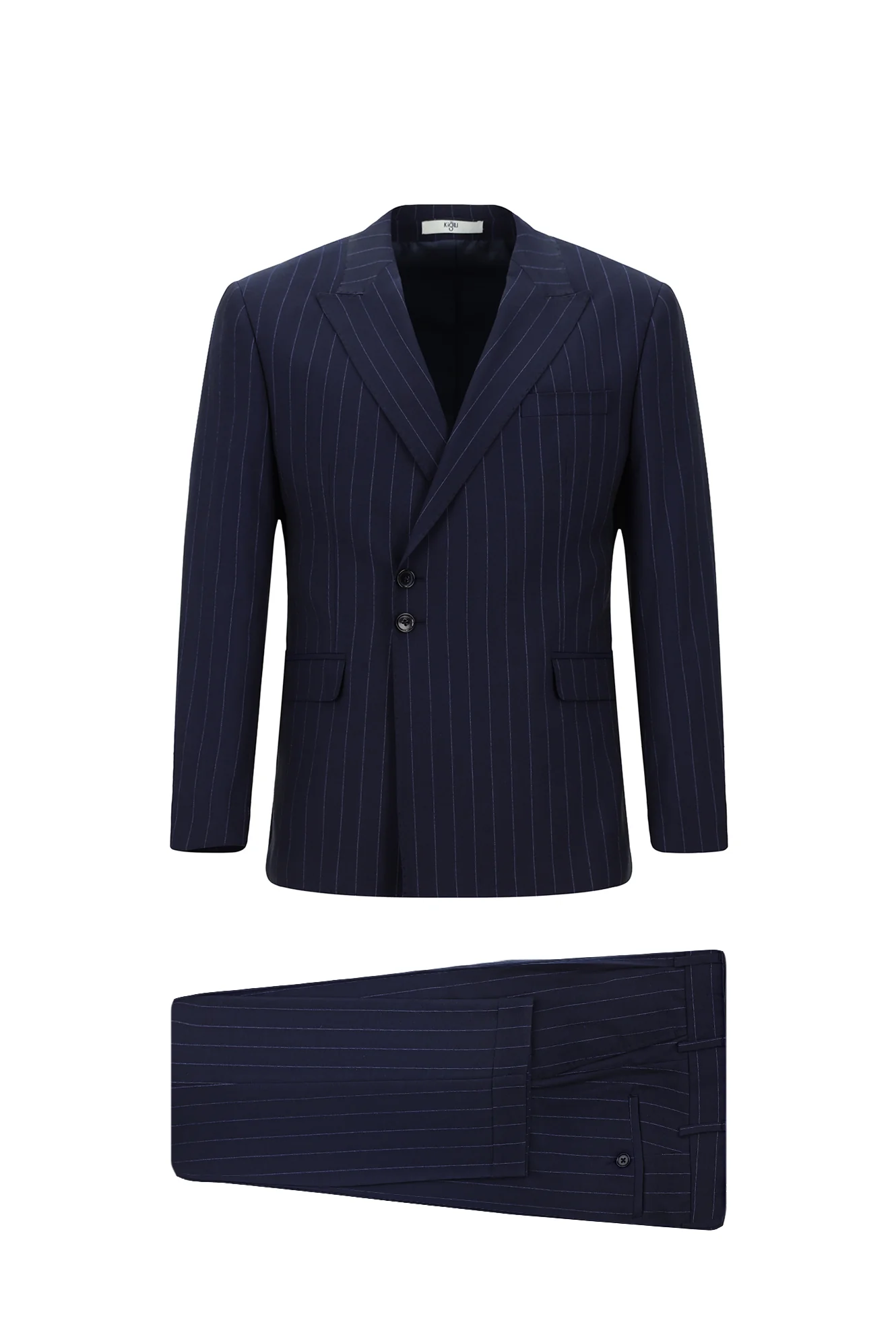 Koyu Lacivert 7 Drop Slim Fit Dar Kesim Çizgili İtalyan Kesim Kruvaze Takım Elbise - Image 6