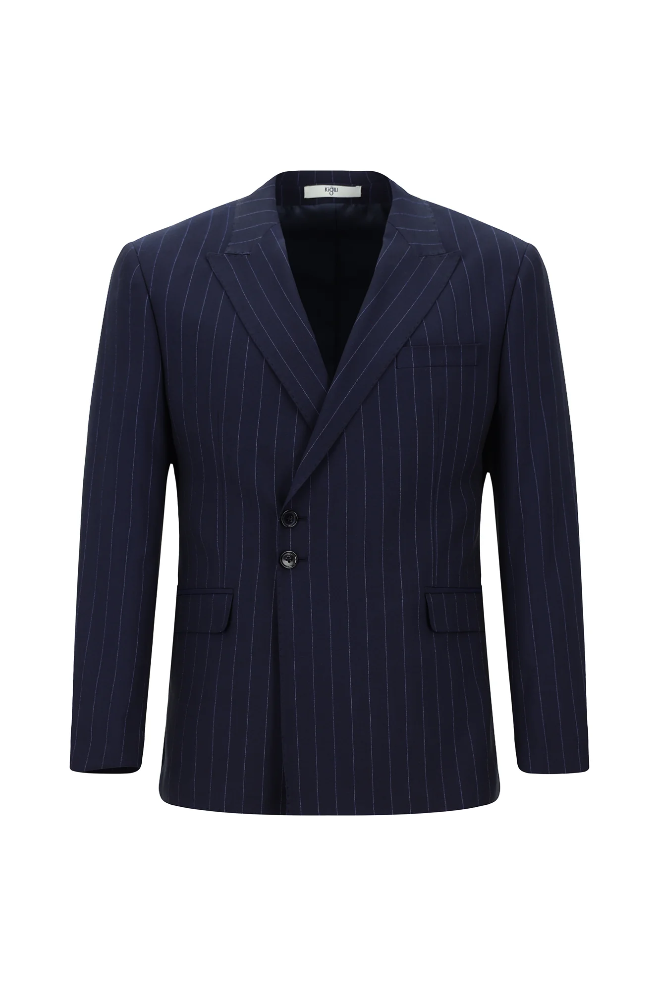 Koyu Lacivert 7 Drop Slim Fit Dar Kesim Çizgili İtalyan Kesim Kruvaze Takım Elbise - Image 7