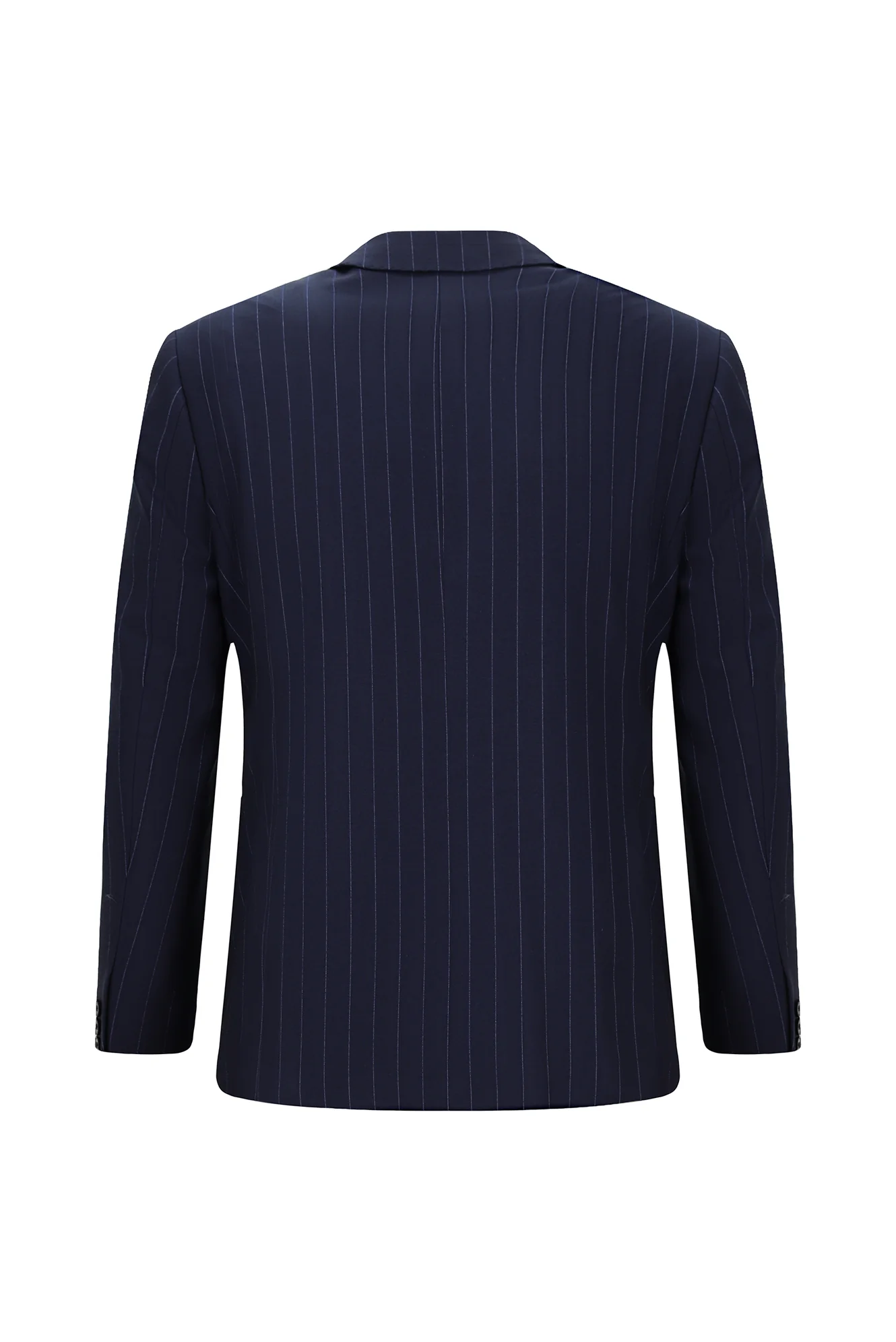 Koyu Lacivert 7 Drop Slim Fit Dar Kesim Çizgili İtalyan Kesim Kruvaze Takım Elbise - Image 8