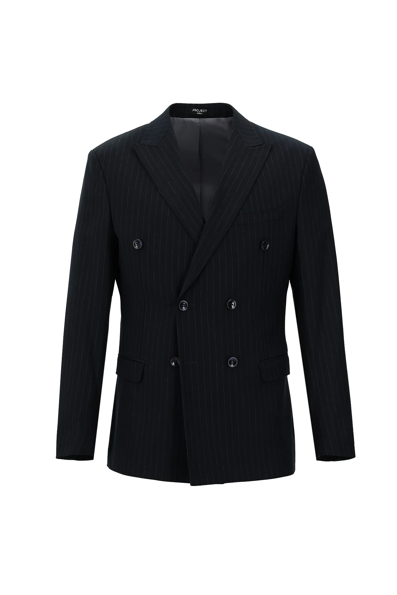 Koyu Lacivert 7 Drop Slim Fit Dar Kesim Çizgili Kruvaze Takım Elbise - Image 2