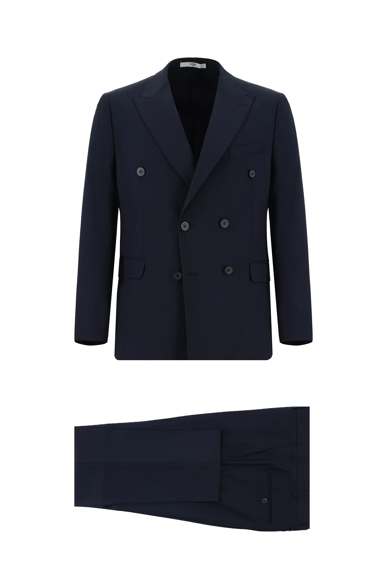 Koyu Lacivert 7 Drop Slim Fit Dar Kesim Çizgili Kruvaze Takım Elbise