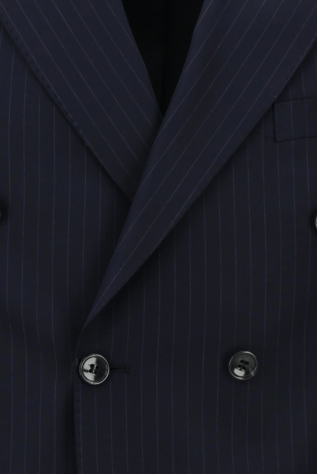 Koyu Lacivert 7 Drop Slim Fit Dar Kesim Çizgili Yünlü Kruvaze Takım Elbise - Image 4
