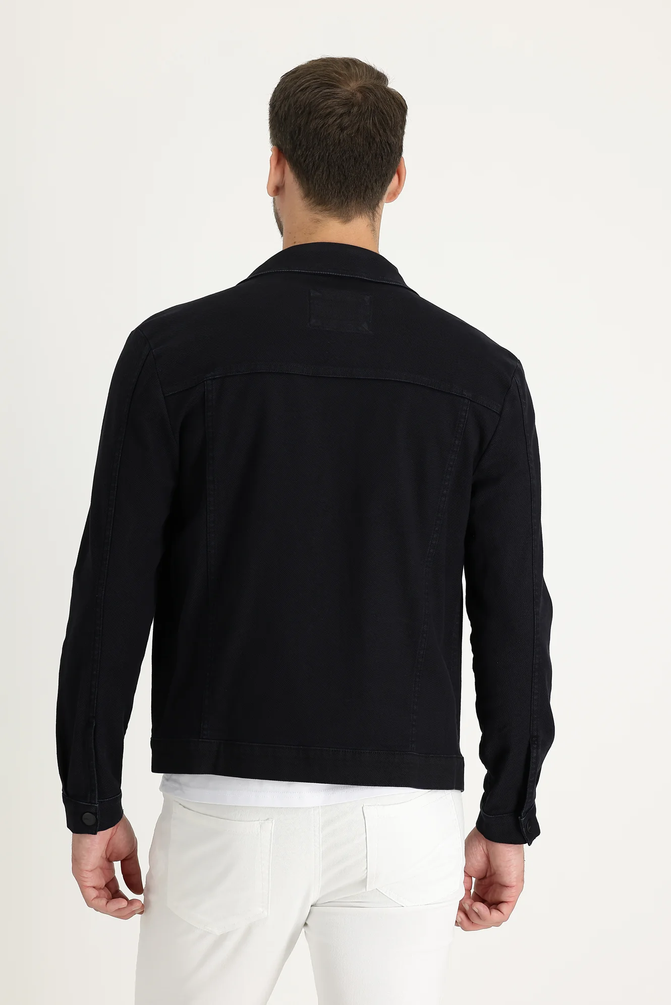 Koyu Lacivert Slim Fit Dar Kesim Denim Kot Pamuklu Ceket - Image 5