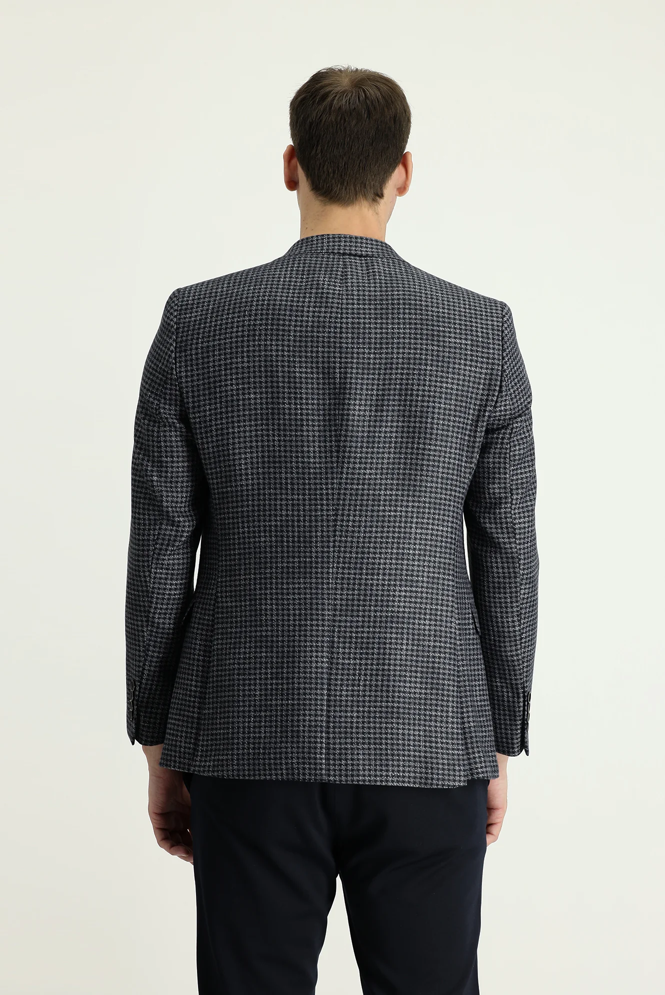 Koyu Lacivert 7 Drop Slim Fit Dar Kesim Desenli Keten Ceket - Image 3
