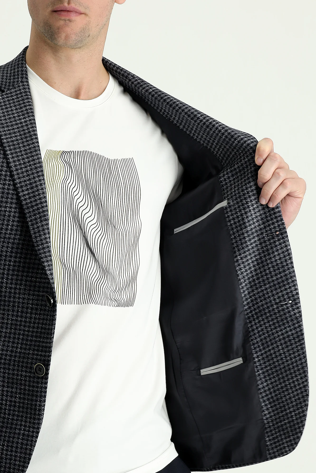 Koyu Lacivert 7 Drop Slim Fit Dar Kesim Desenli Keten Ceket - Image 4