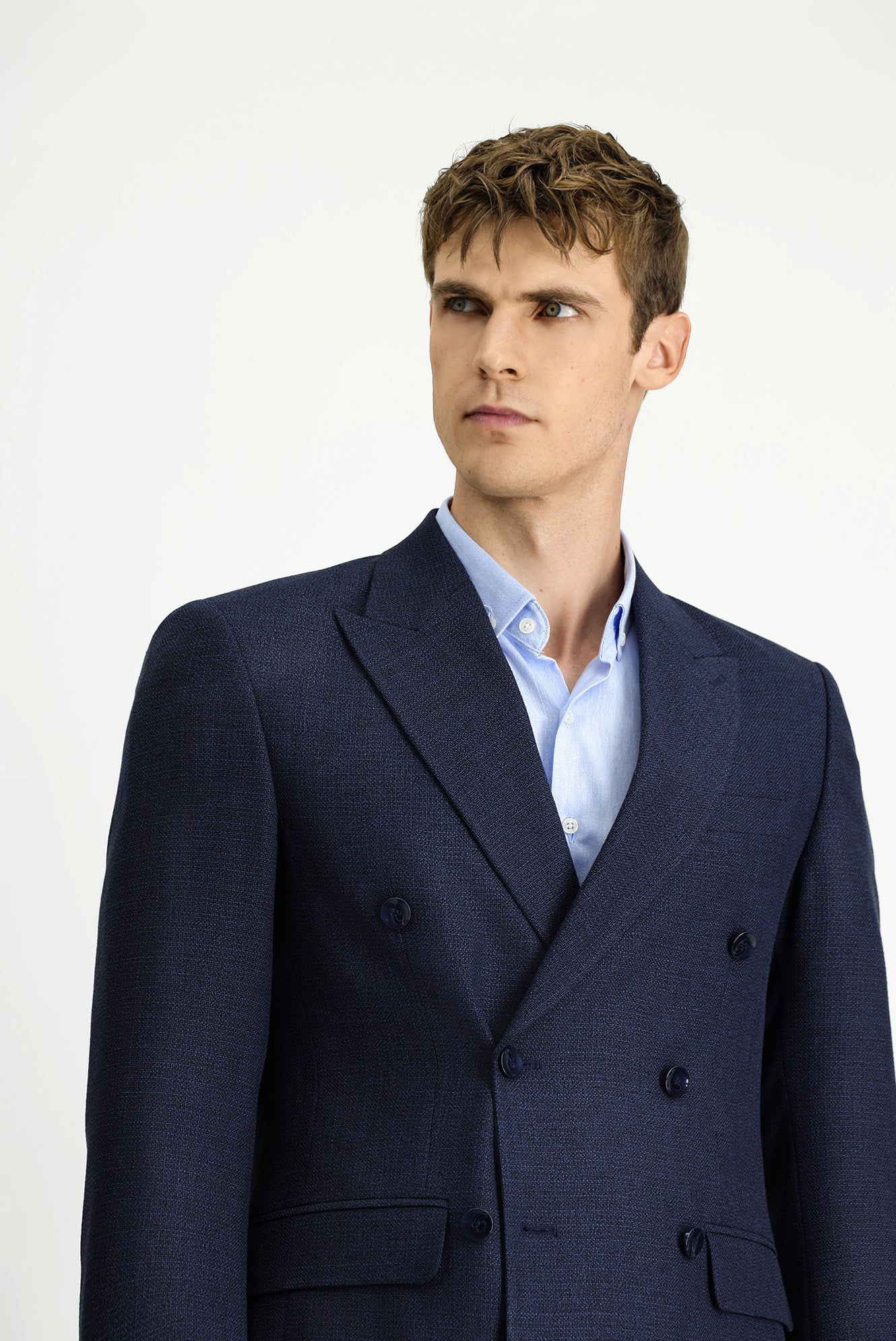 Koyu Lacivert 7 Drop Slim Fit Dar Kesim Desenli Kruvaze Ceket - Image 3