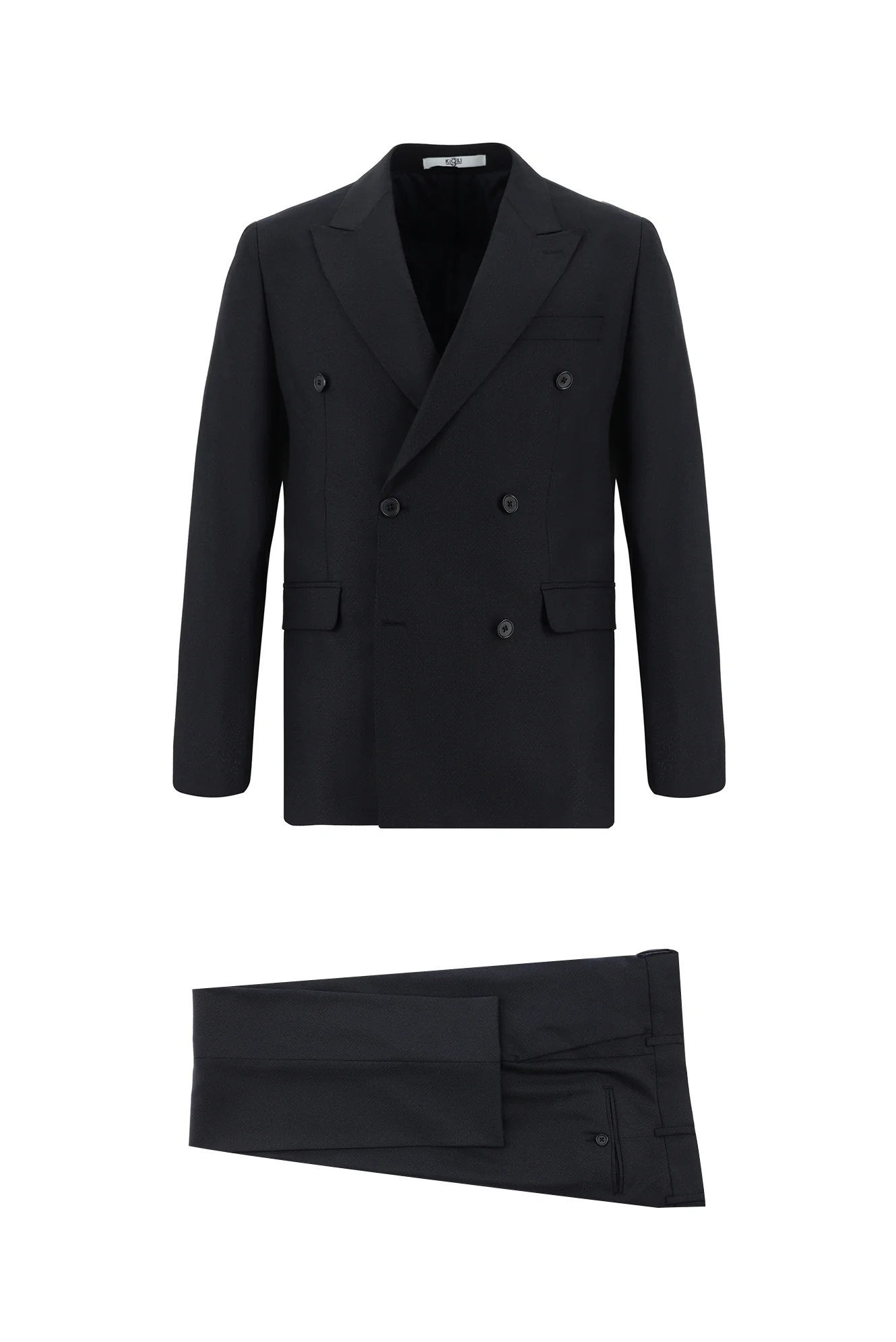 Koyu Lacivert 7 Drop Slim Fit Dar Kesim Desenli Kruvaze Takım Elbise
