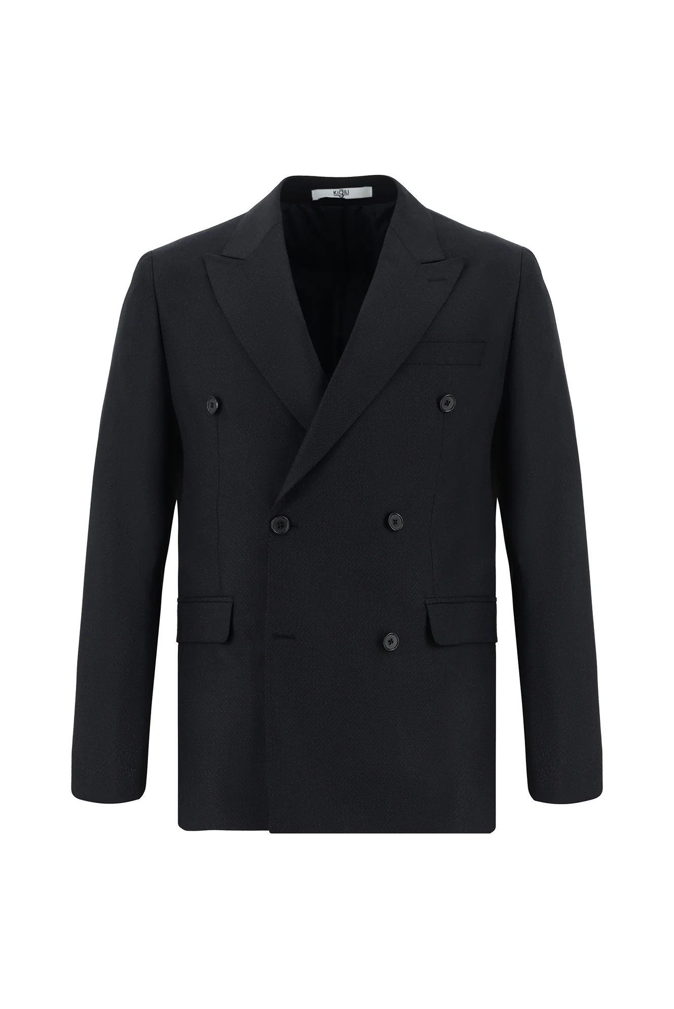 Koyu Lacivert 7 Drop Slim Fit Dar Kesim Desenli Kruvaze Takım Elbise - Image 2