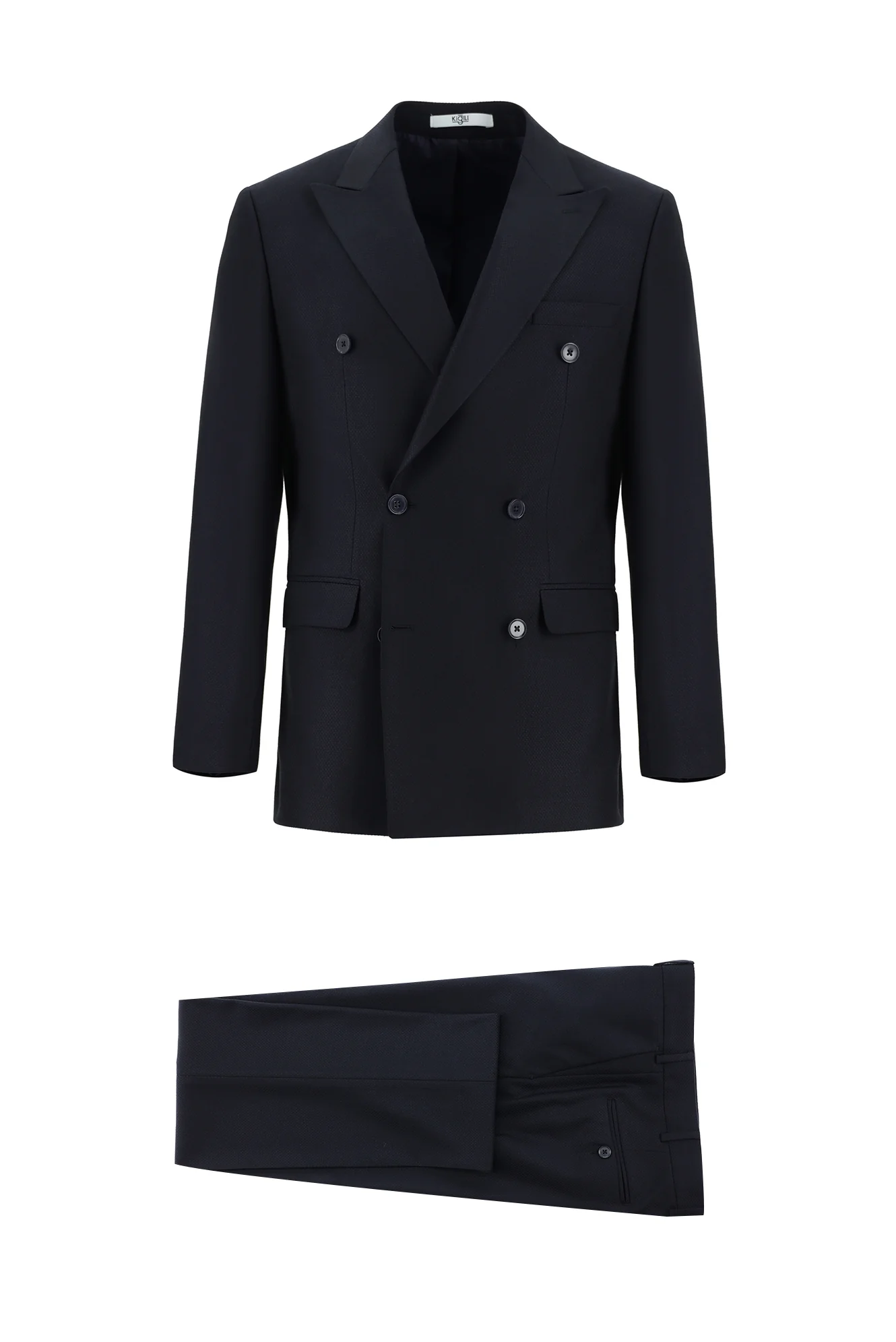 Koyu Lacivert 7 Drop Slim Fit Dar Kesim Desenli Kruvaze Takım Elbise