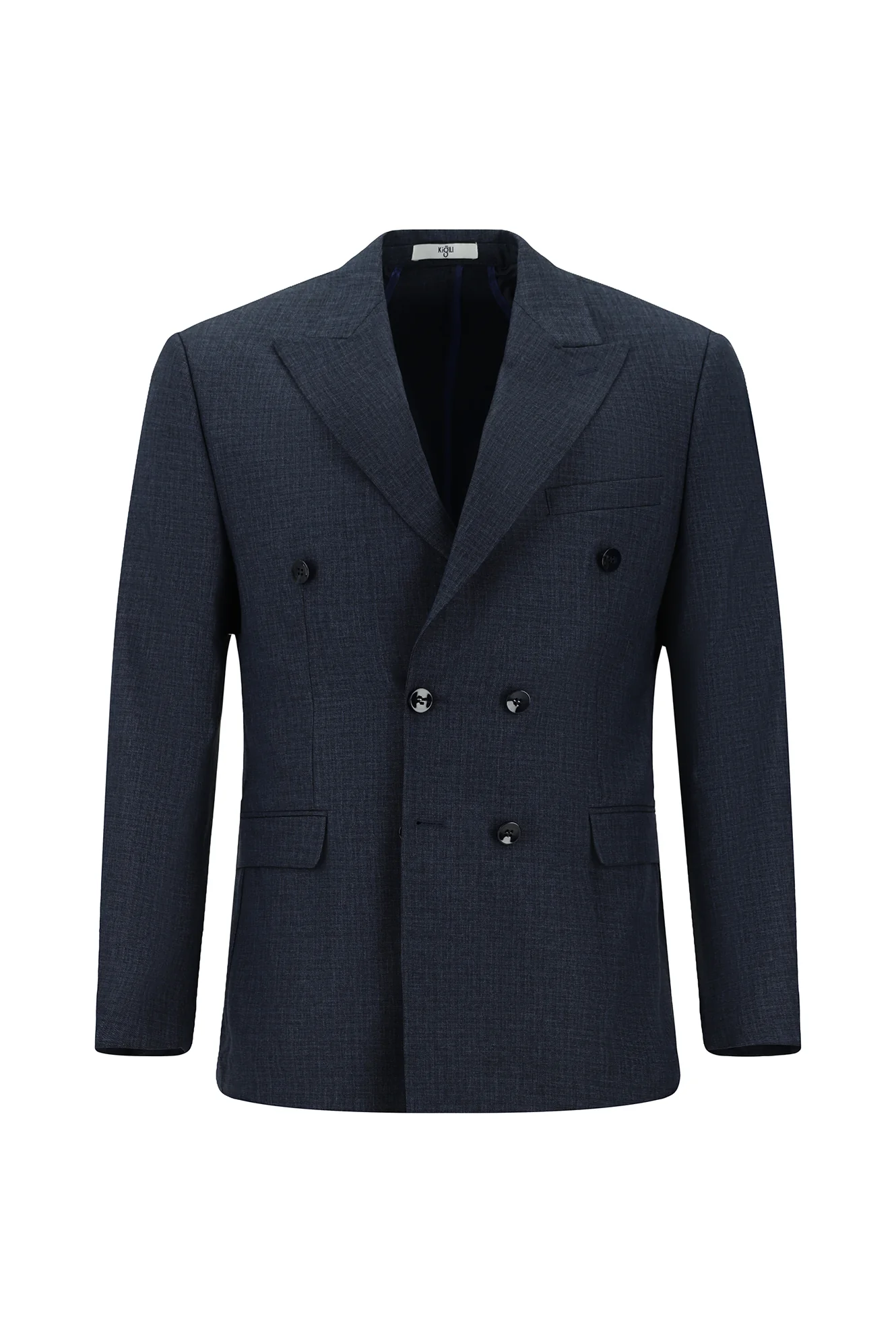Koyu Lacivert 7 Drop Slim Fit Dar Kesim Desenli Kruvaze Takım Elbise