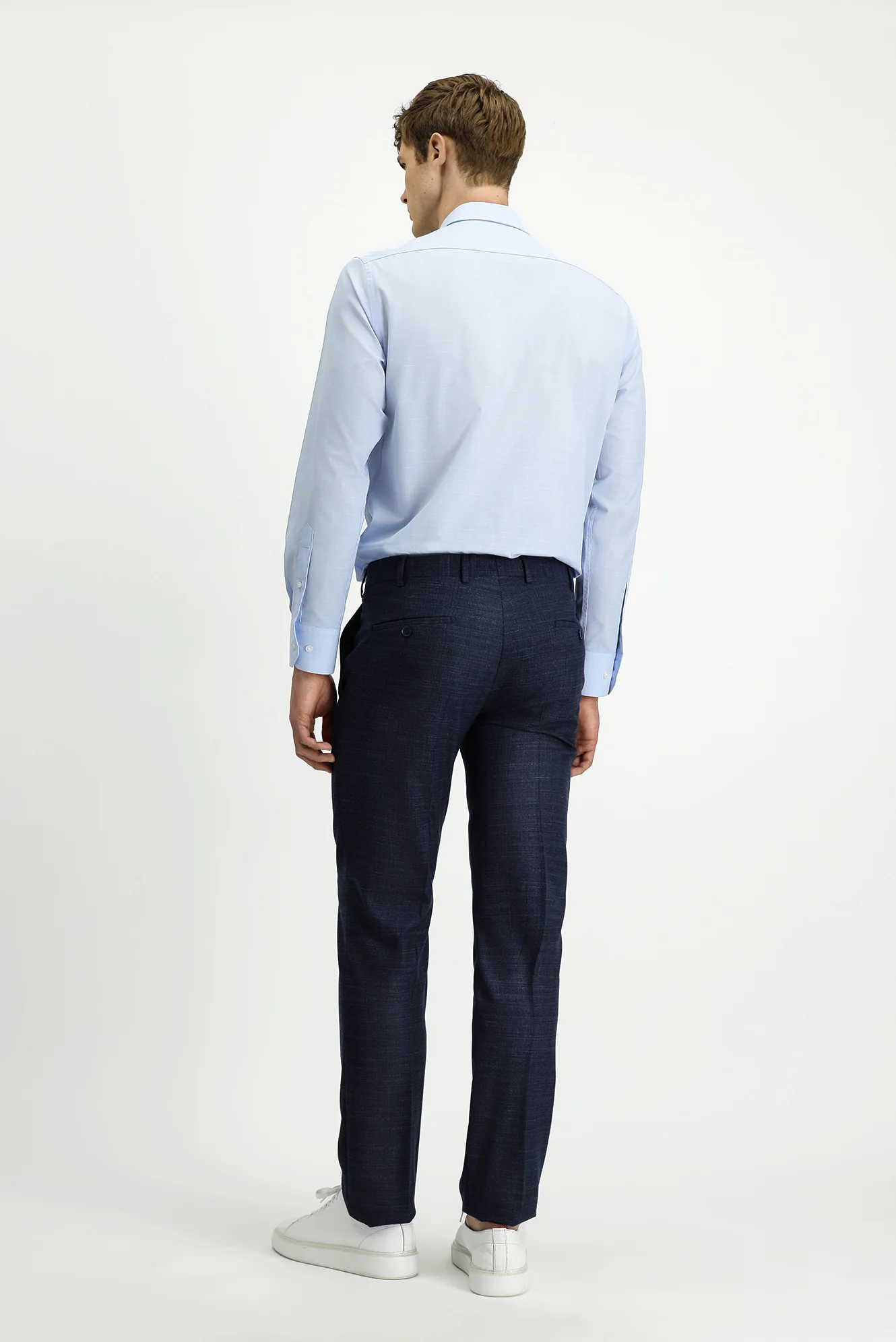 Koyu Lacivert 7 Drop Slim Fit Dar Kesim Desenli Likralı Klasik Kumaş Pantolon - Image 4
