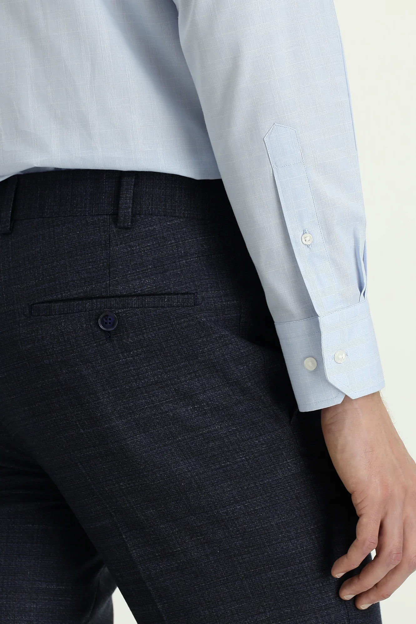 Koyu Lacivert 7 Drop Slim Fit Dar Kesim Desenli Likralı Klasik Kumaş Pantolon - Image 6