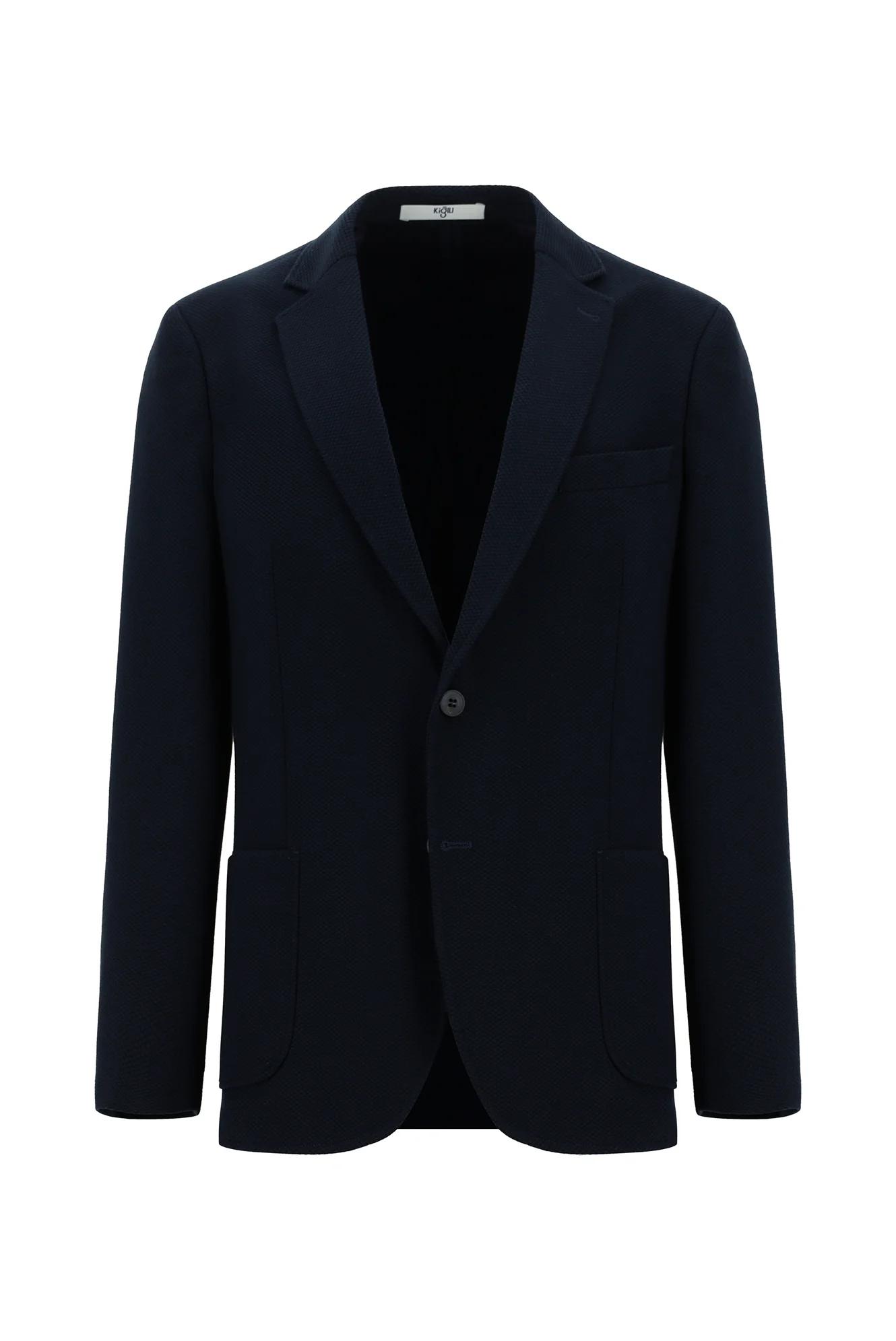 Koyu Lacivert 7 Drop Slim Fit Dar Kesim Desenli Pamuklu Ceket