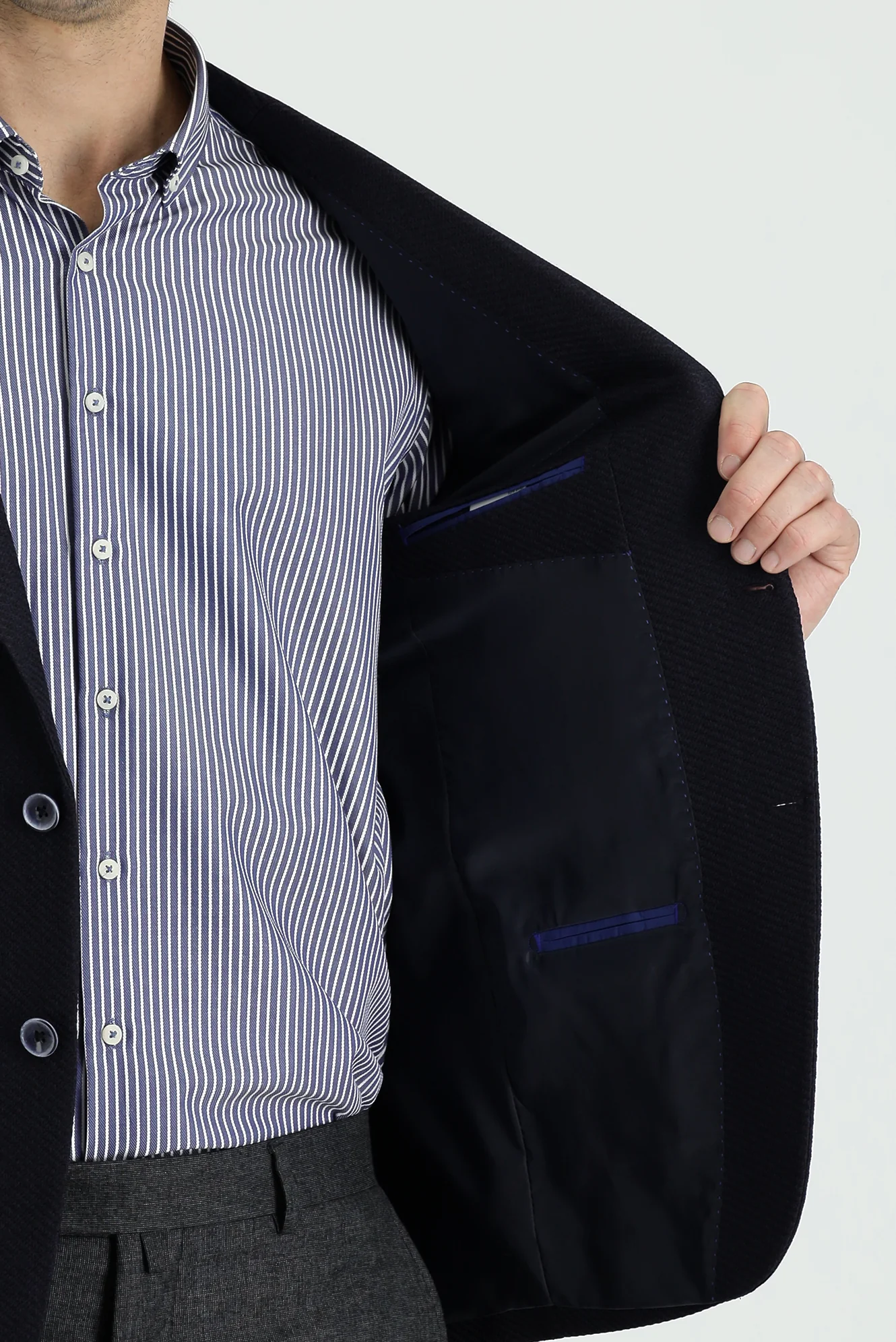 Koyu Lacivert 7 Drop Slim Fit Dar Kesim Desenli Spor Ceket - Image 4